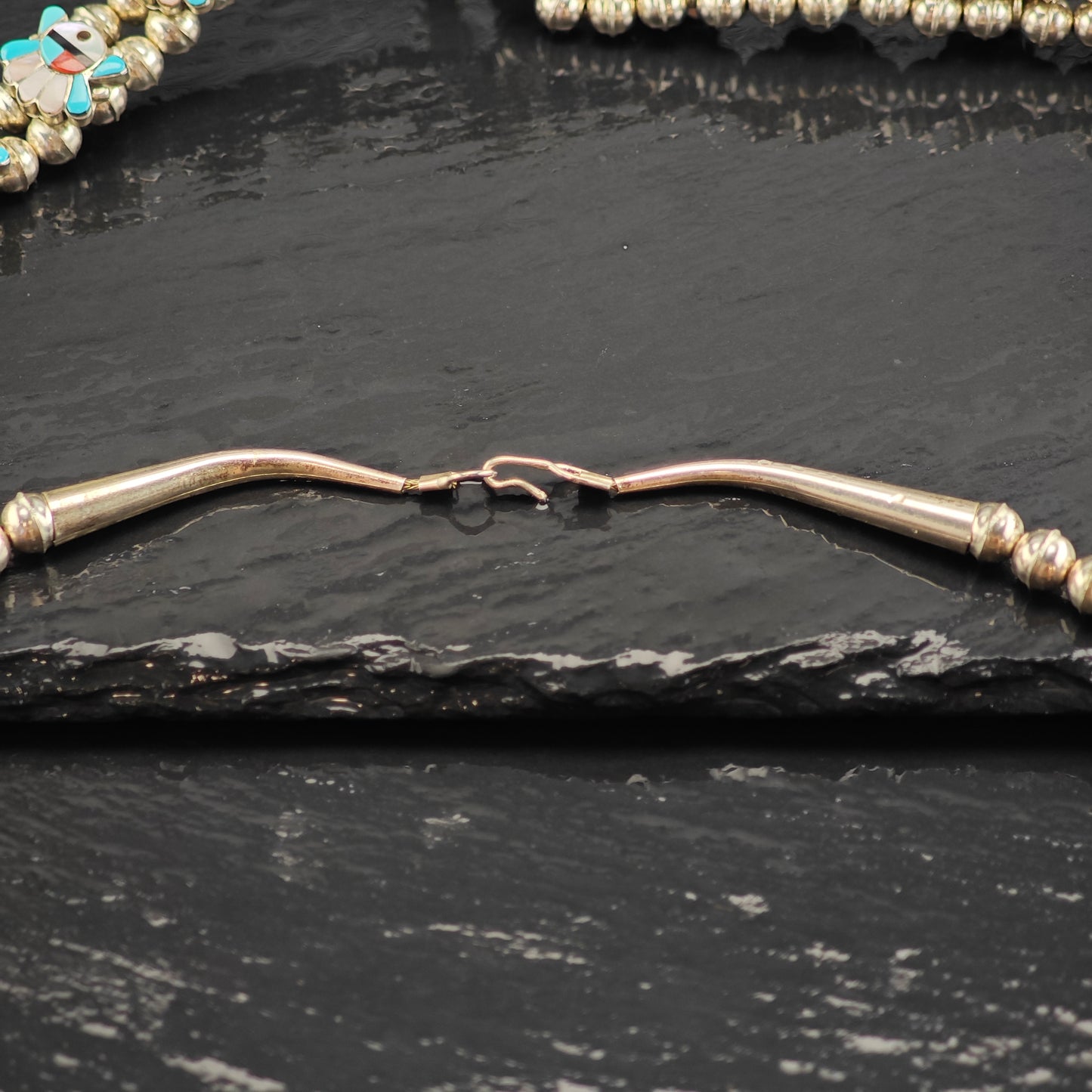 Vintage Zuni Multi-Stone Inlay Sterling Silver Squash Blossom Necklace N2691