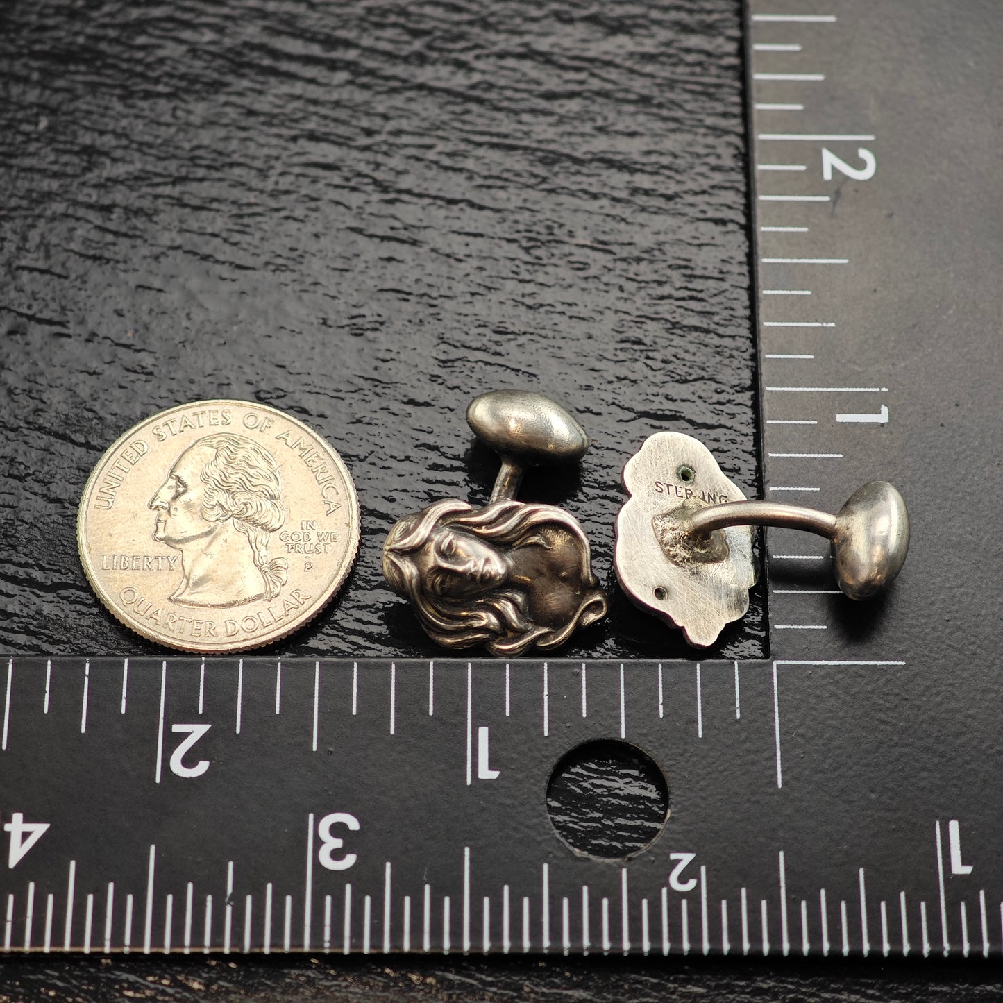 Vintage Art Nouveau Repousse Maiden Cufflinks Sterling Silver MISC0347