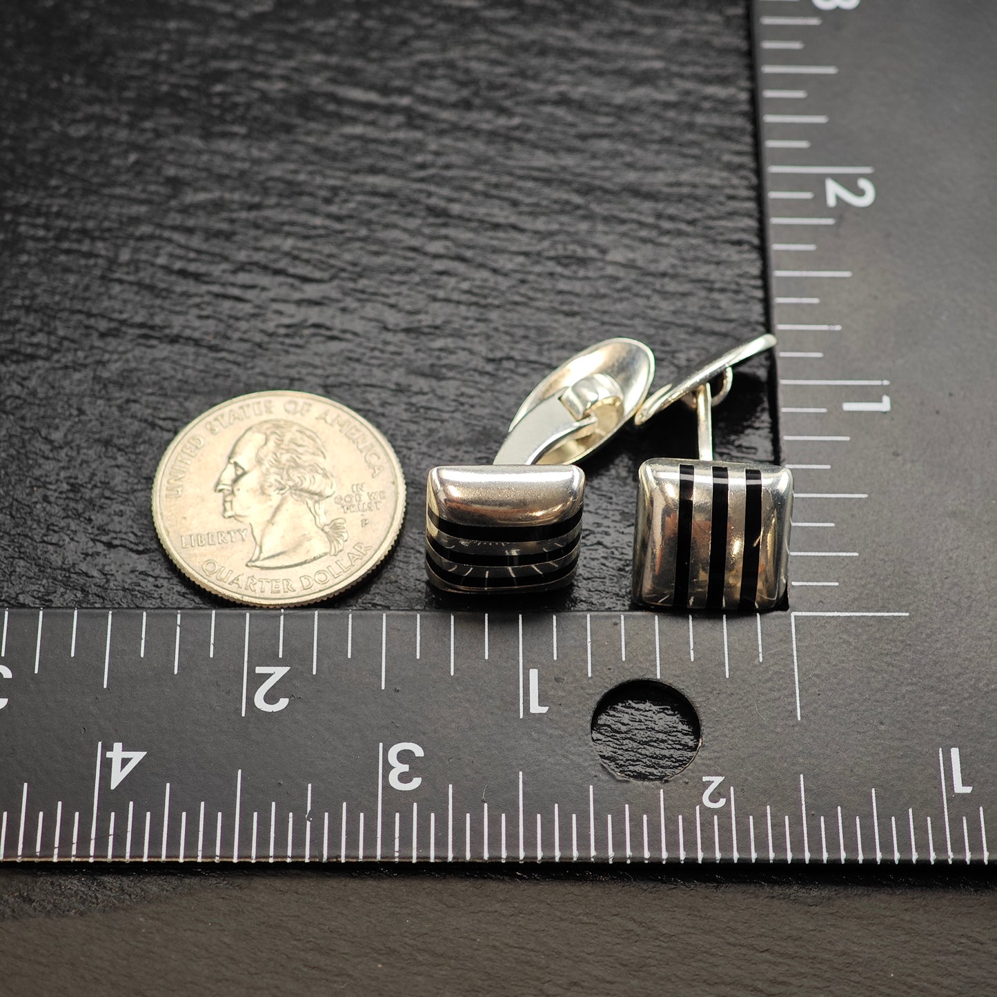 Vintage Bayanihan Black Inlay Cufflinks Sterling Silver MISC0350