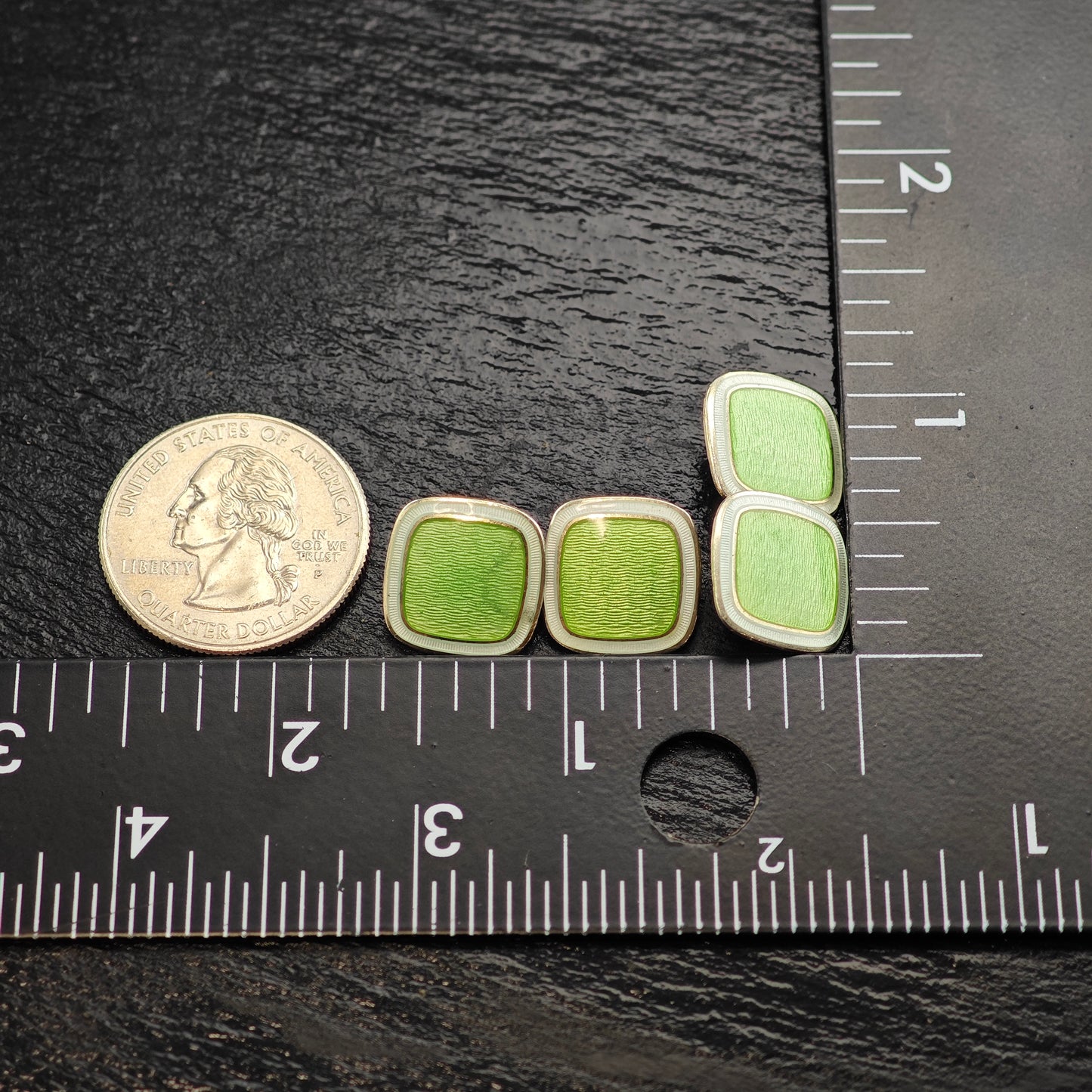 British Green Enamel Square Cufflinks Sterling Silver Gold Gilded MISC0353