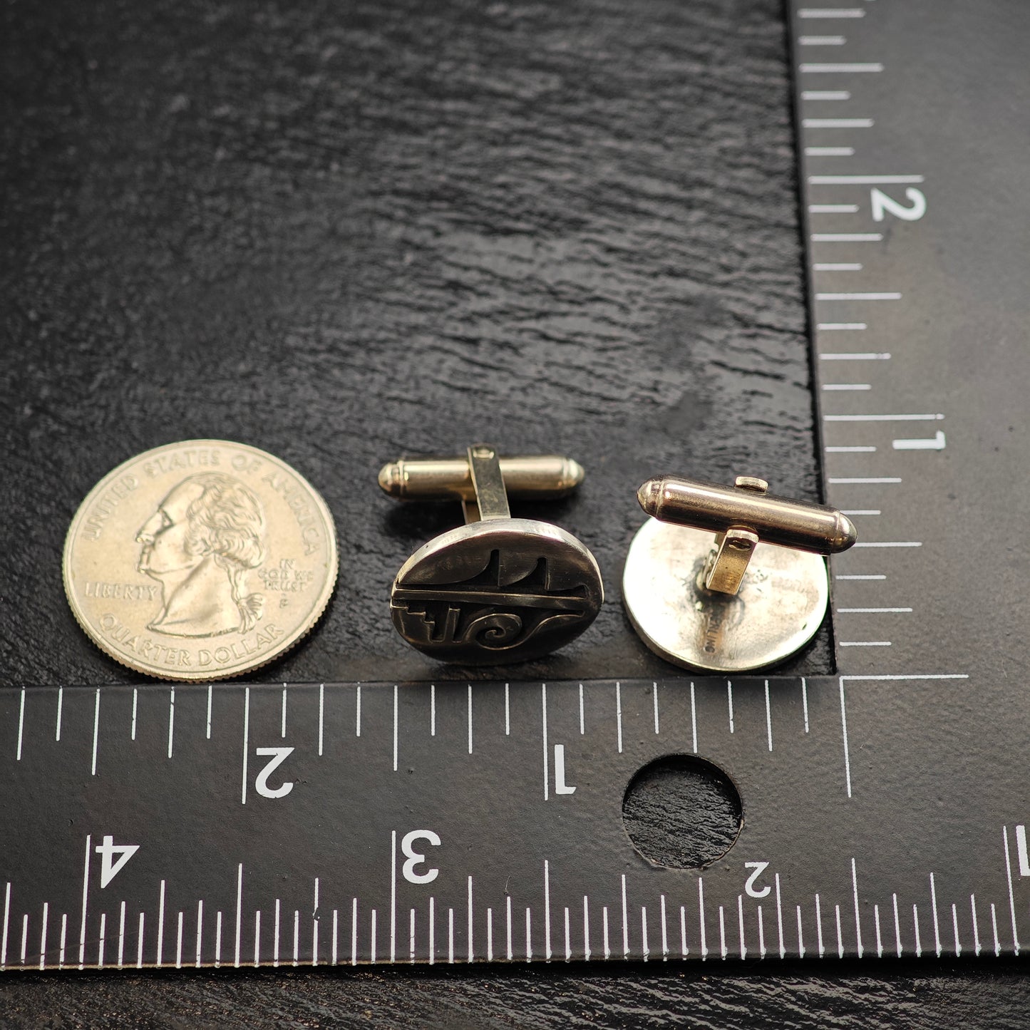 Vintage Hopi Round Overlay Cufflinks Sterling Silver, Copper Backings MISC0354