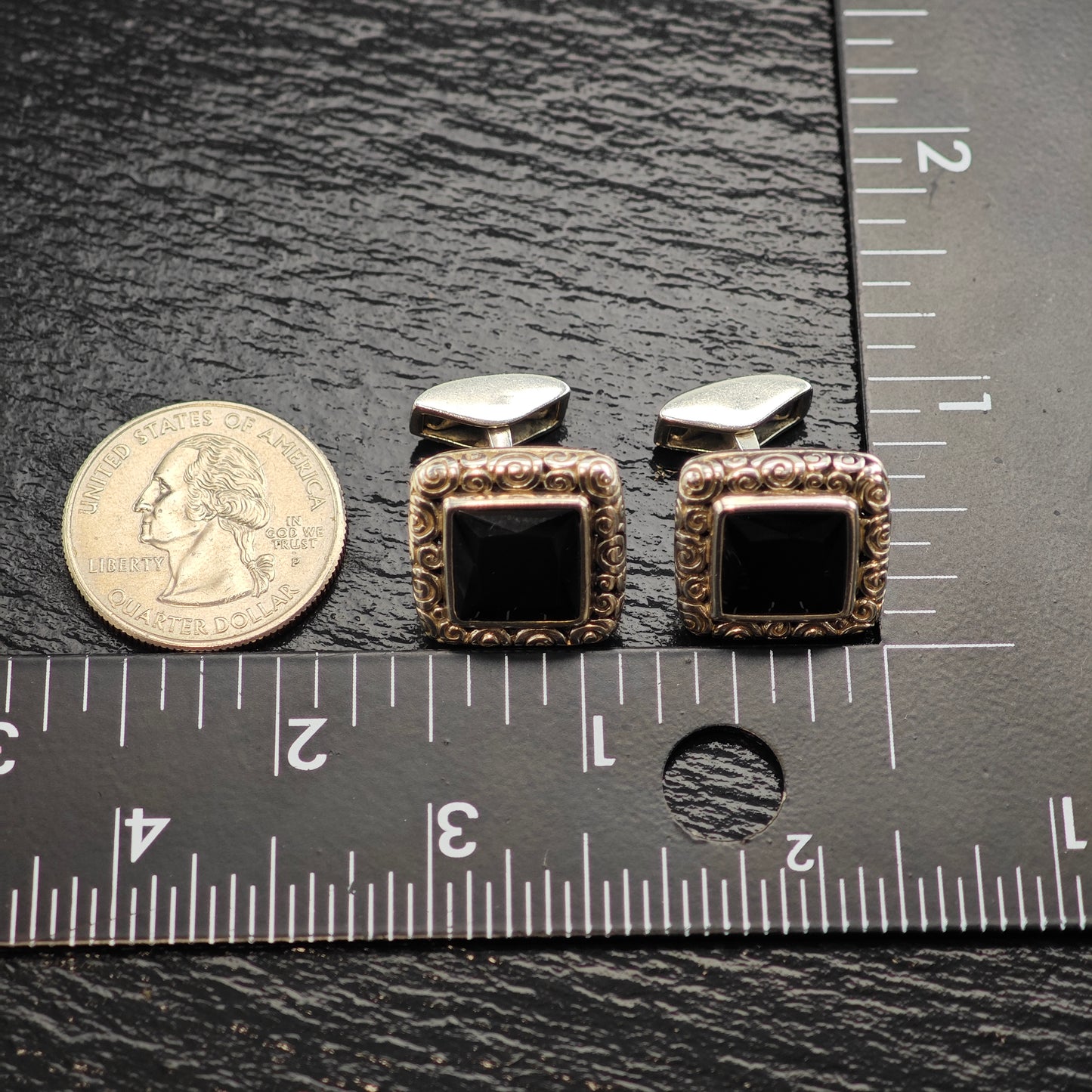 Onyx Filigree Squared Cufflinks Sterling Silver MISC0360