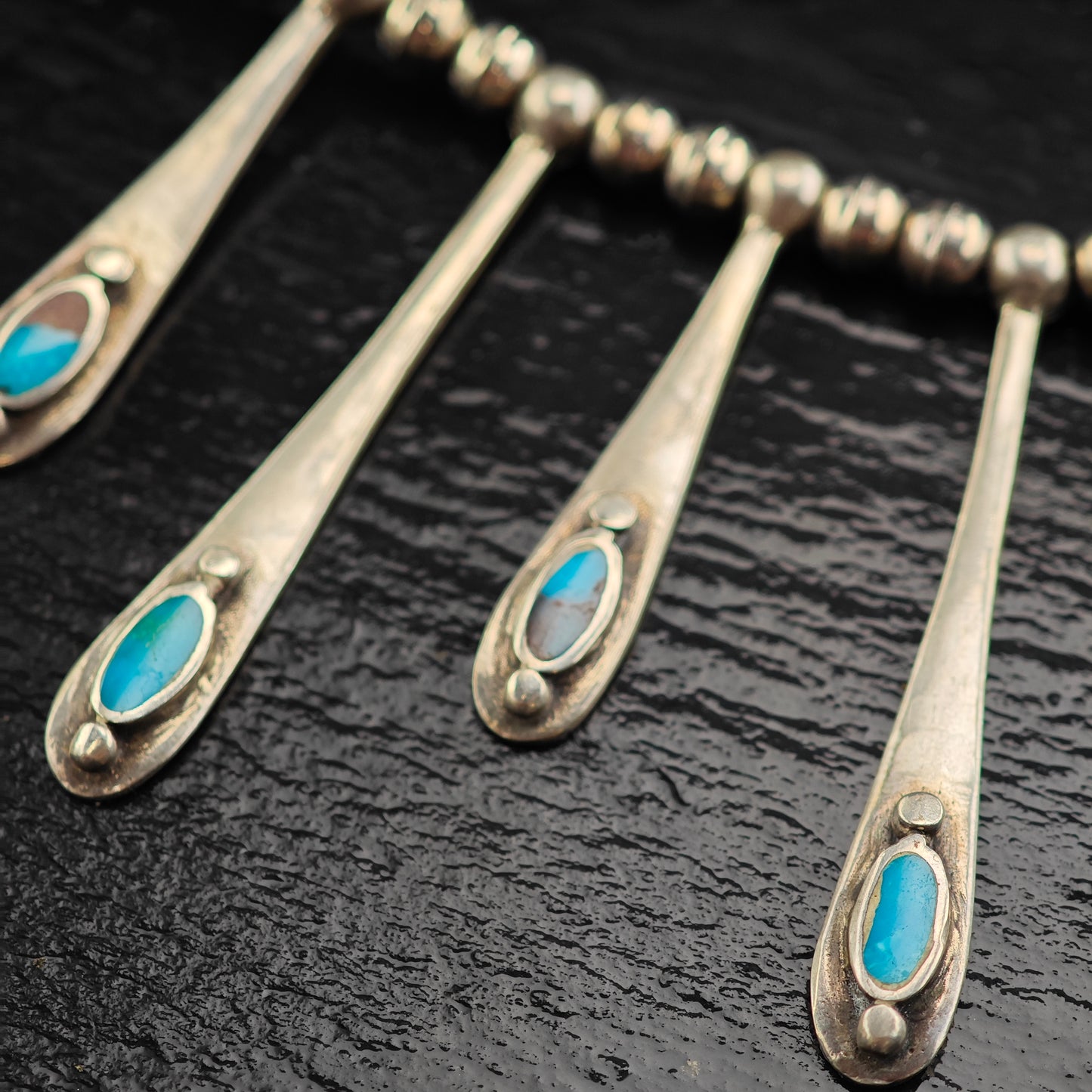 Vintage Bisbee Mine Turquoise Sterling Silver Necklace Earring Set Necklace N2596