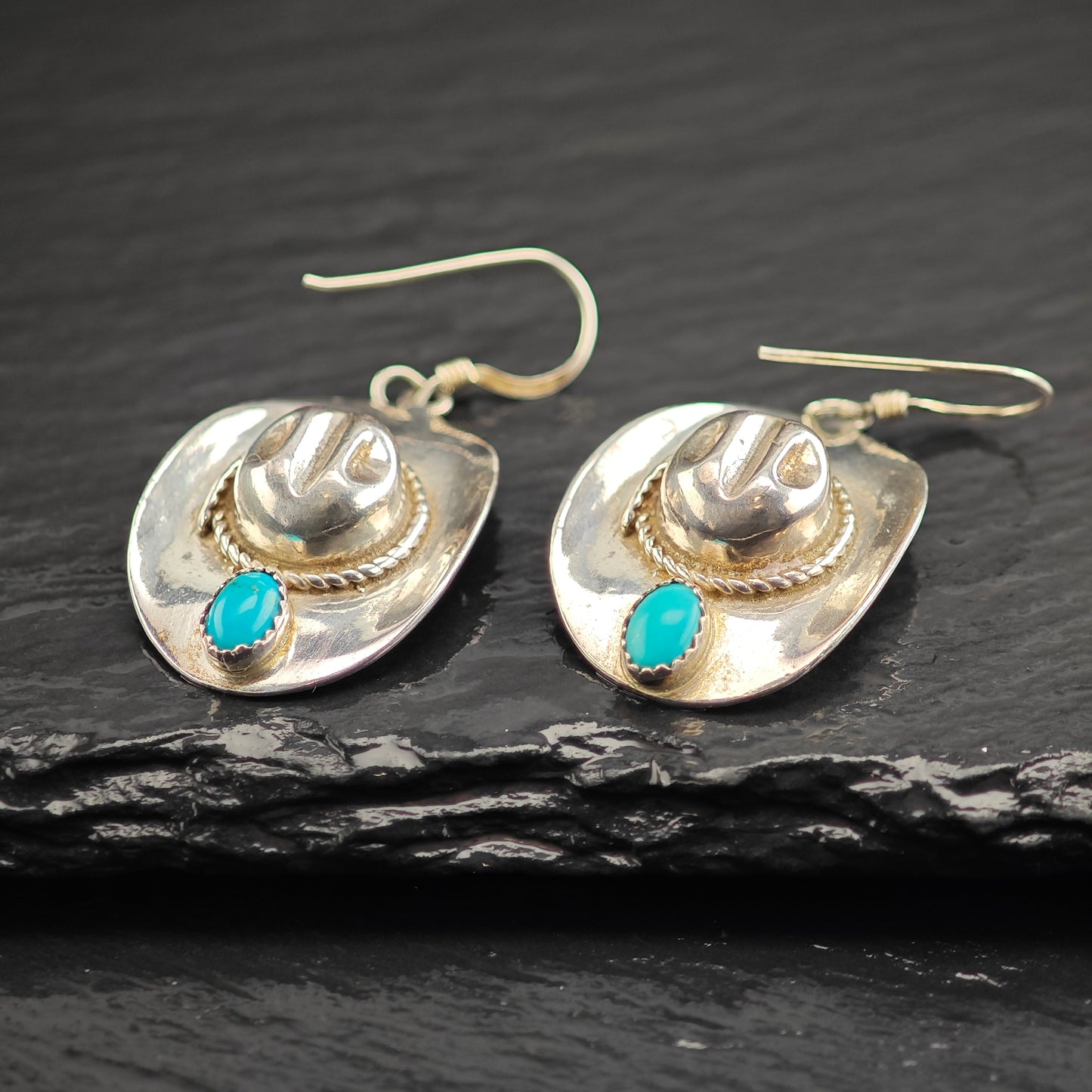DTR Cowboy Hat, Sterling Silver Hook/Dangle Earrings ER3067
