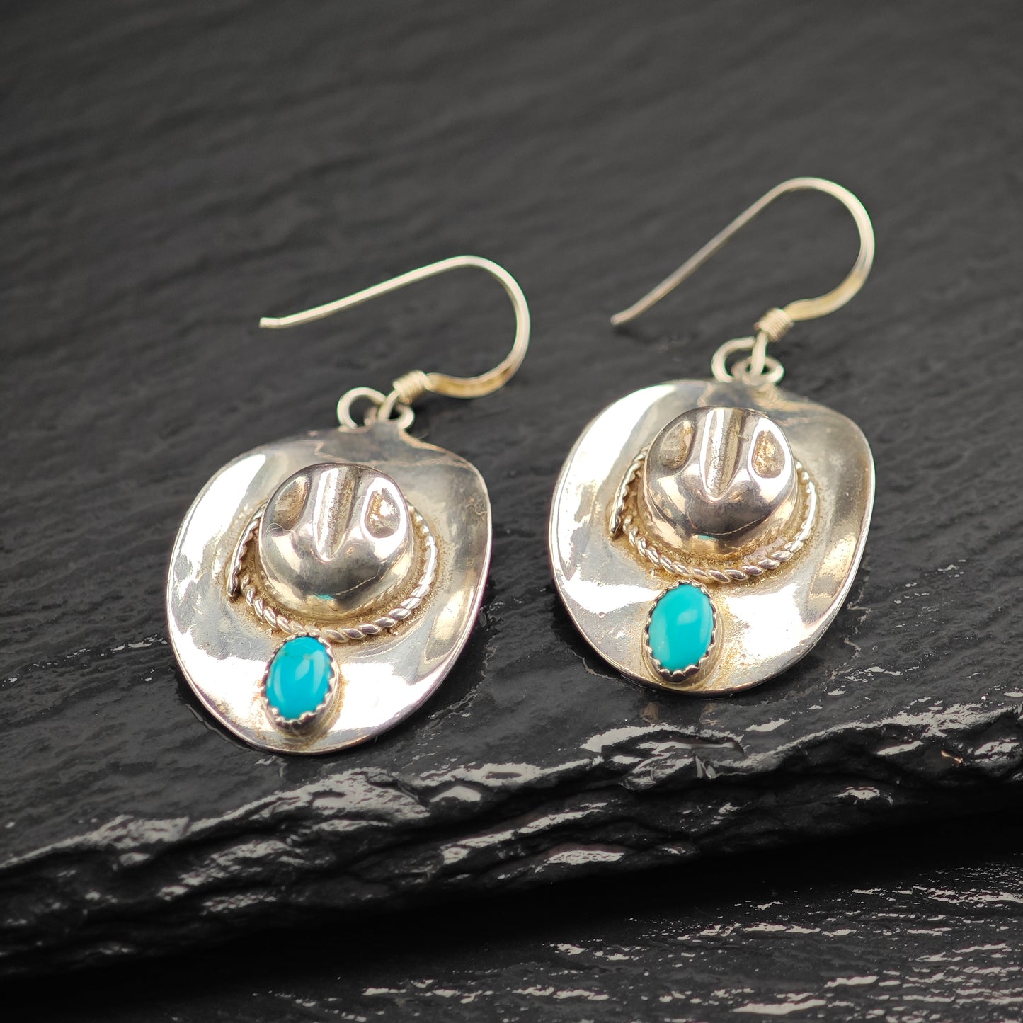 DTR Cowboy Hat, Sterling Silver Hook/Dangle Earrings ER3067