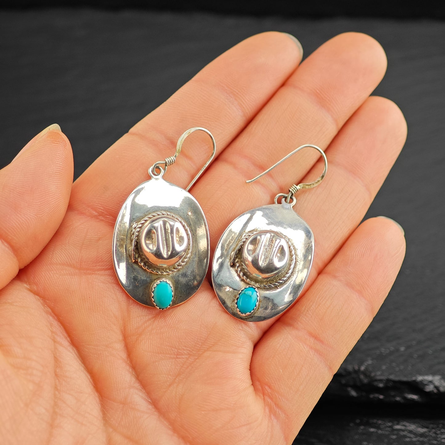 DTR Cowboy Hat, Sterling Silver Hook/Dangle Earrings ER3067