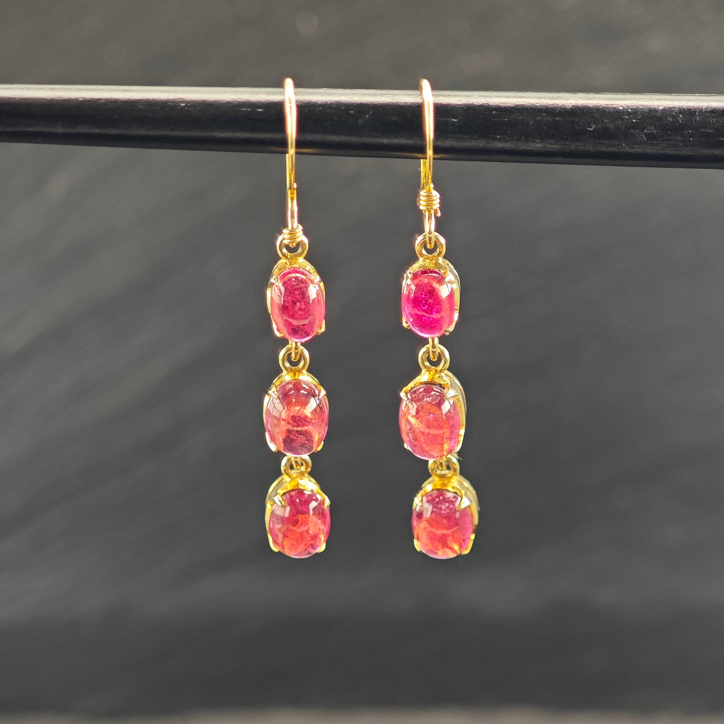 Vintage Rubellite Tourmaline Gold Plated Sterling Silver Hook Dangle Earrings ER3069