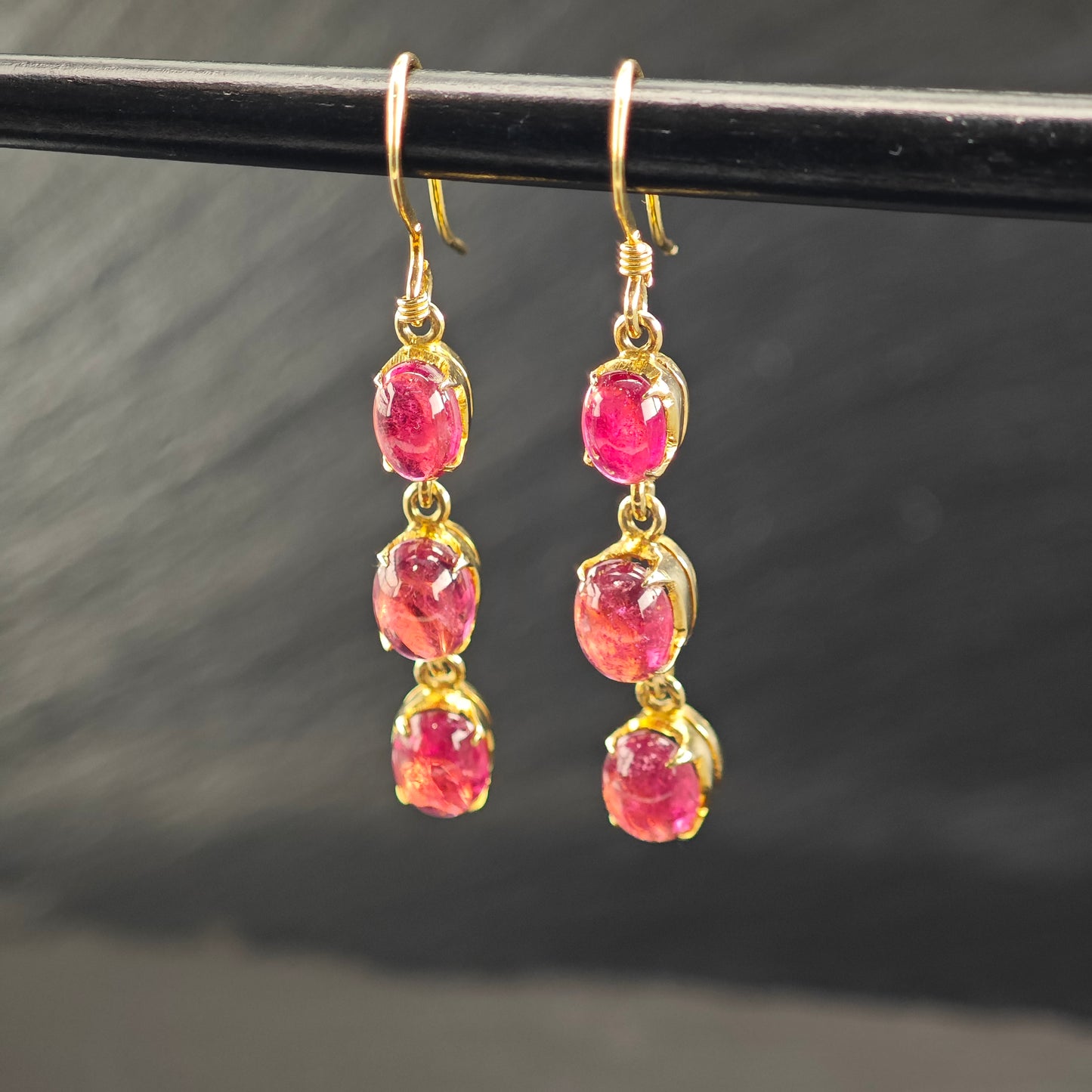 Vintage Rubellite Tourmaline Gold Plated Sterling Silver Hook Dangle Earrings ER3069