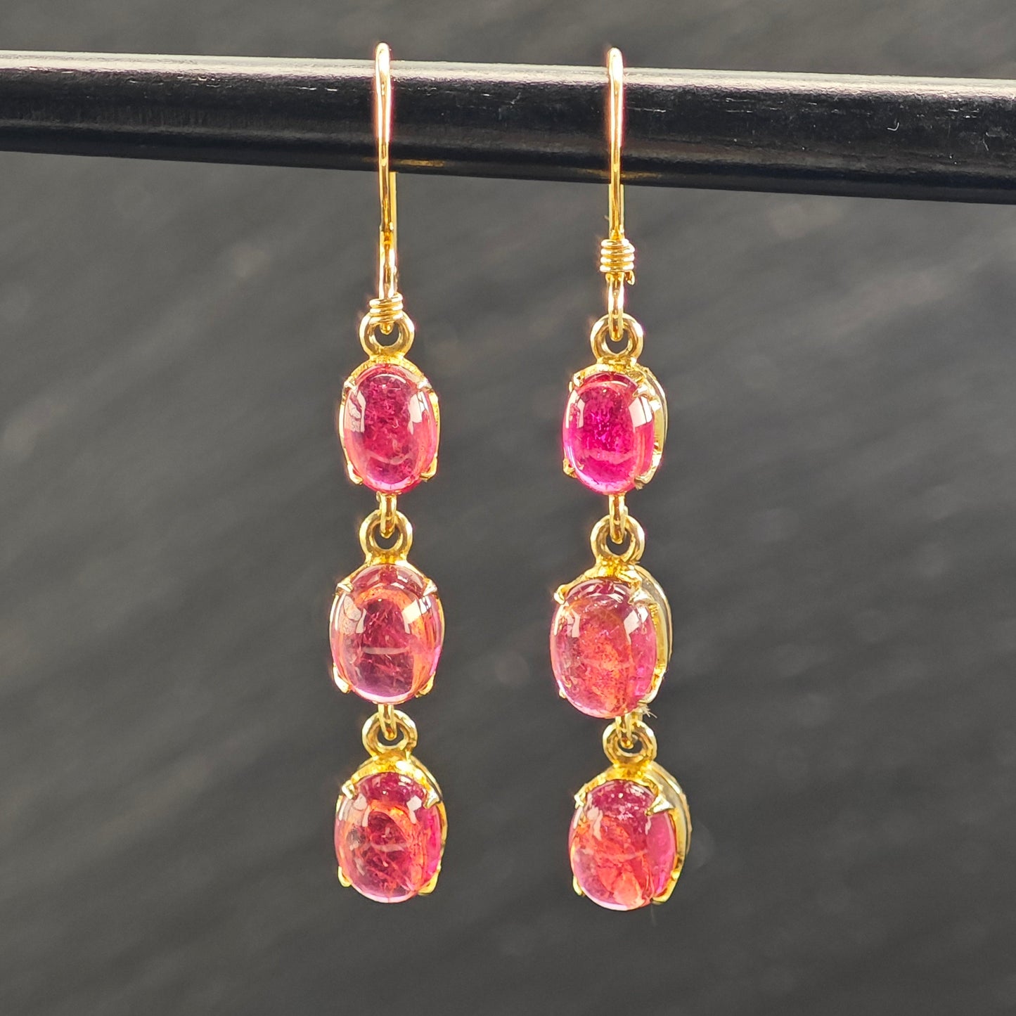 Vintage Rubellite Tourmaline Gold Plated Sterling Silver Hook Dangle Earrings ER3069