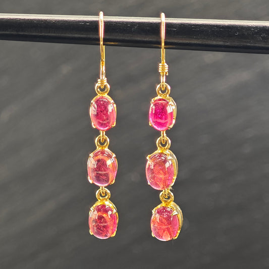 Vintage Rubellite Tourmaline Gold Plated Sterling Silver Hook Dangle Earrings ER3069