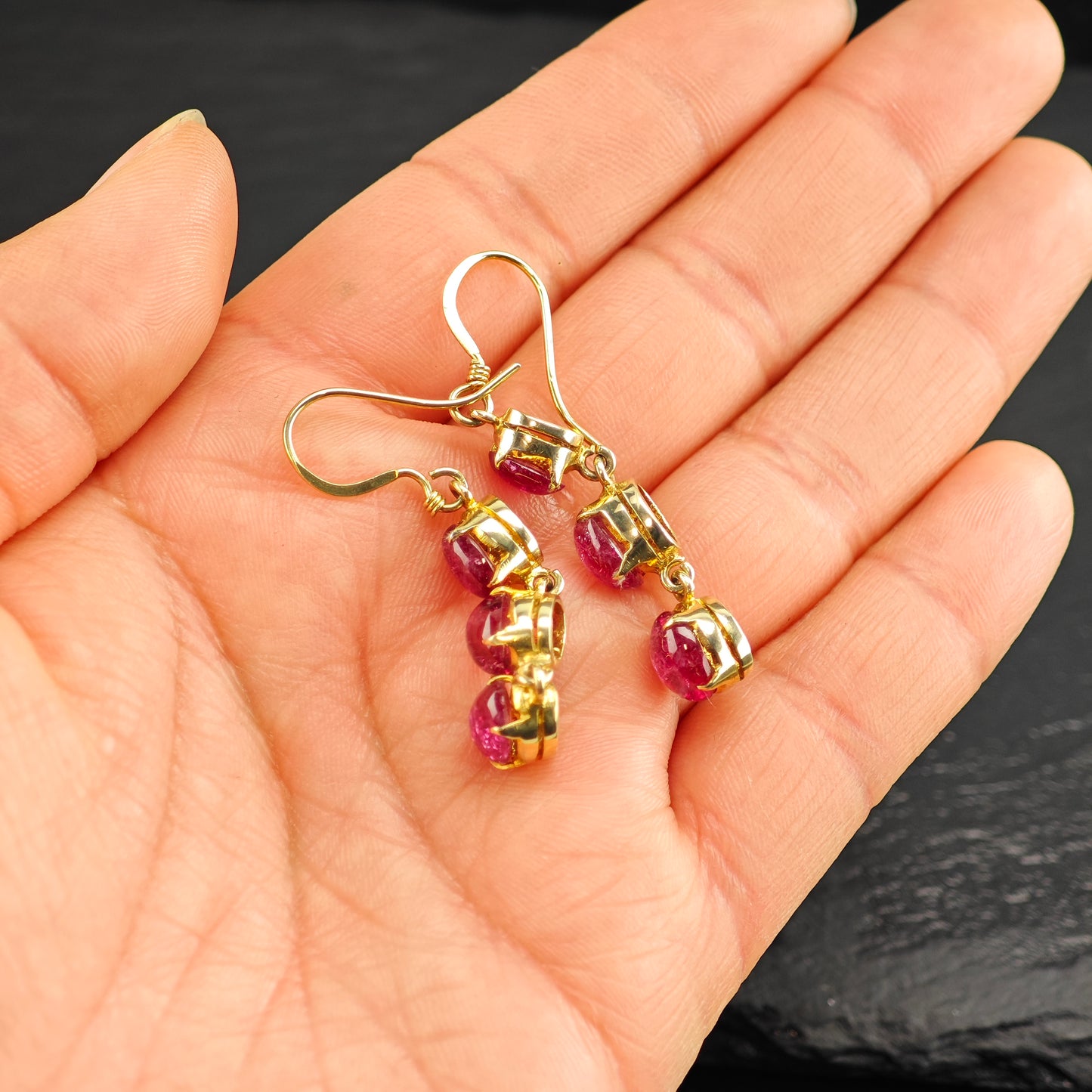 Vintage Rubellite Tourmaline Gold Plated Sterling Silver Hook Dangle Earrings ER3069