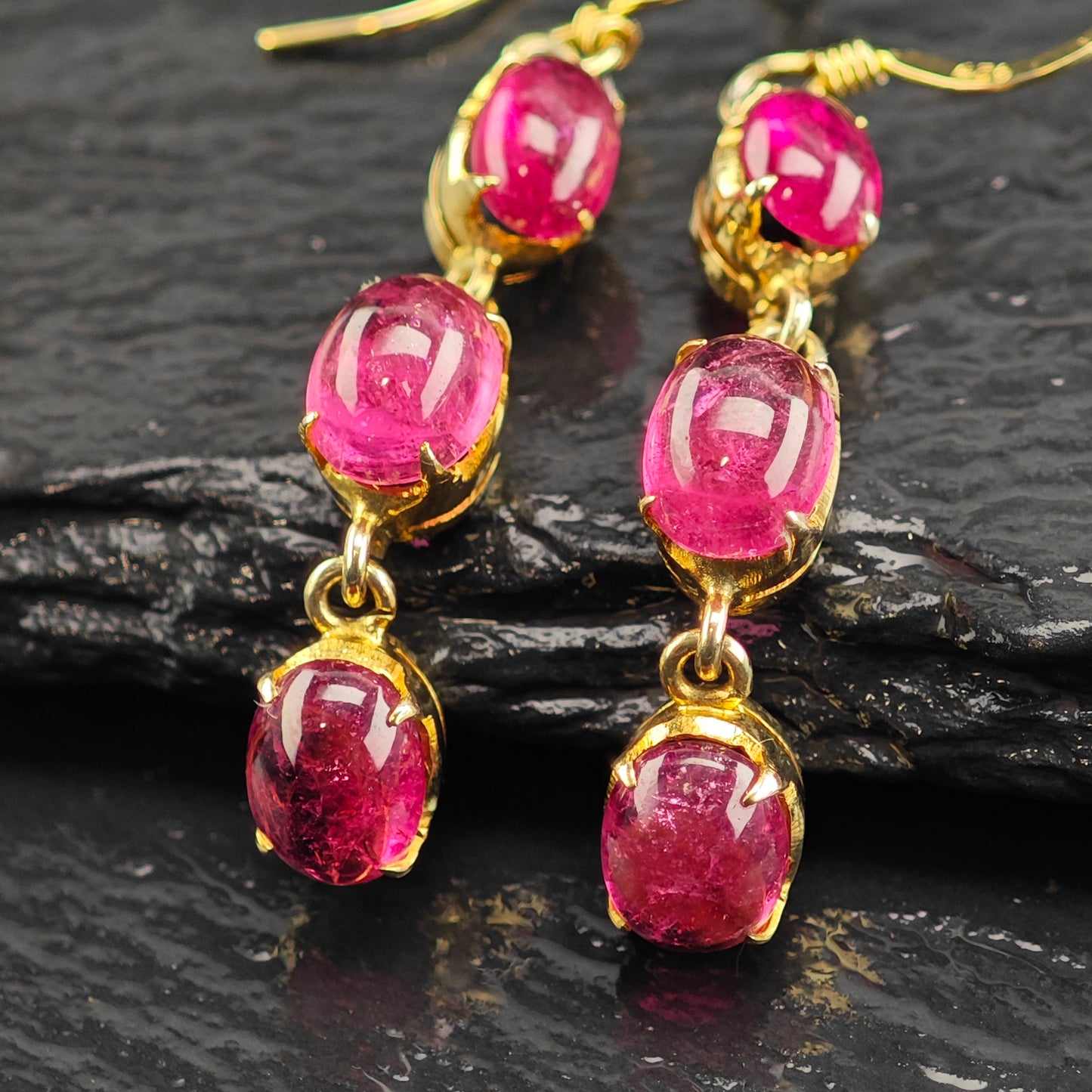 Vintage Rubellite Tourmaline Gold Plated Sterling Silver Hook Dangle Earrings ER3069