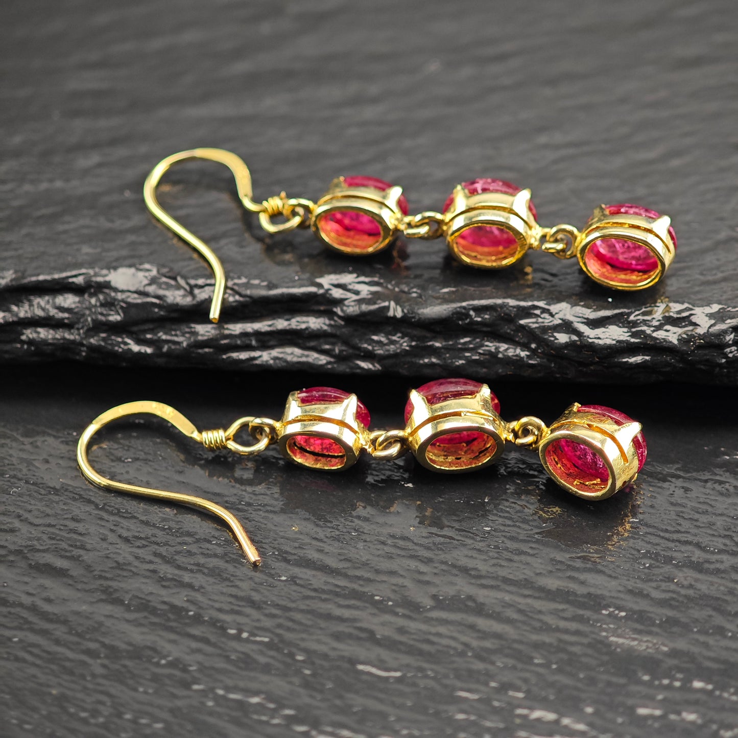 Vintage Rubellite Tourmaline Gold Plated Sterling Silver Hook Dangle Earrings ER3069
