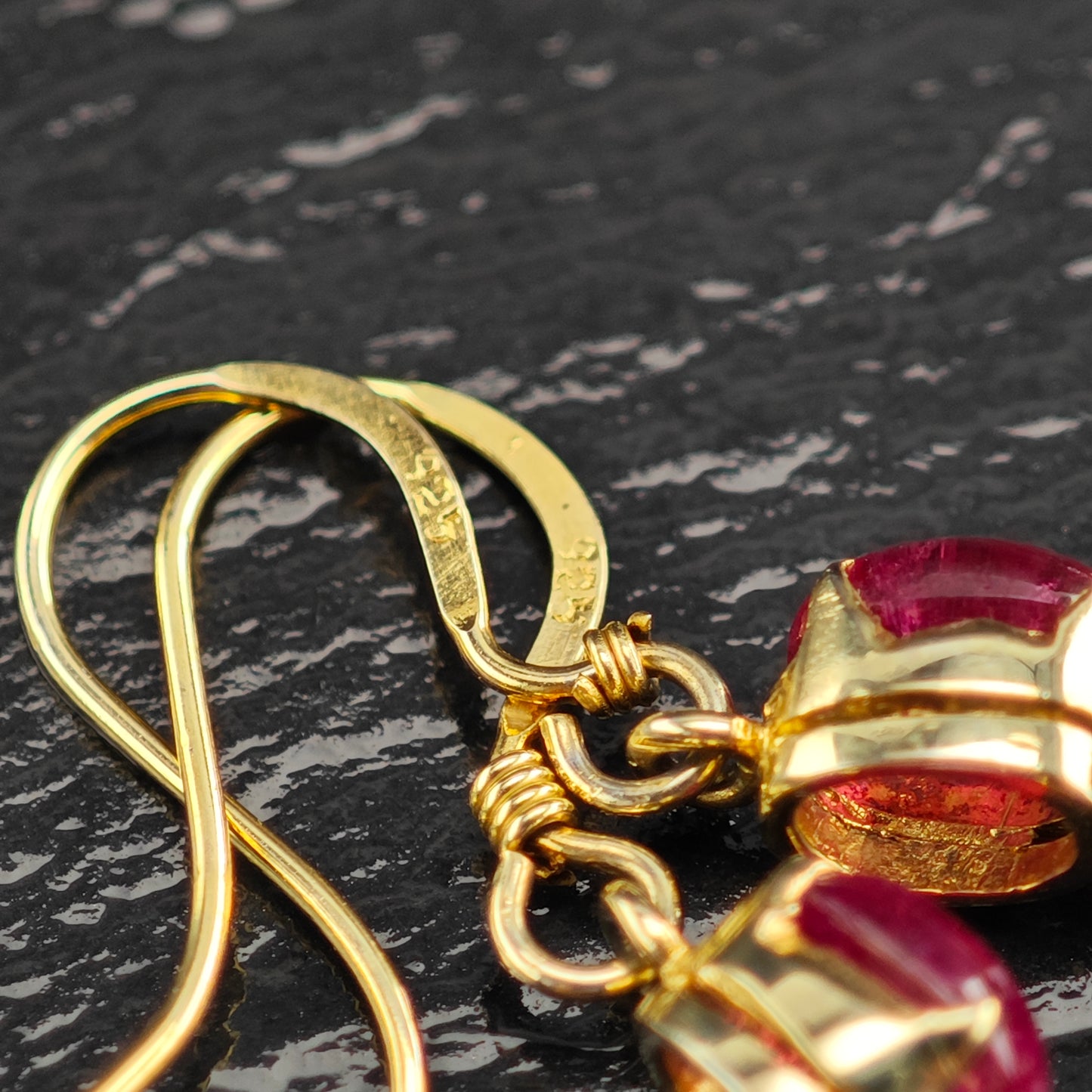 Vintage Rubellite Tourmaline Gold Plated Sterling Silver Hook Dangle Earrings ER3069