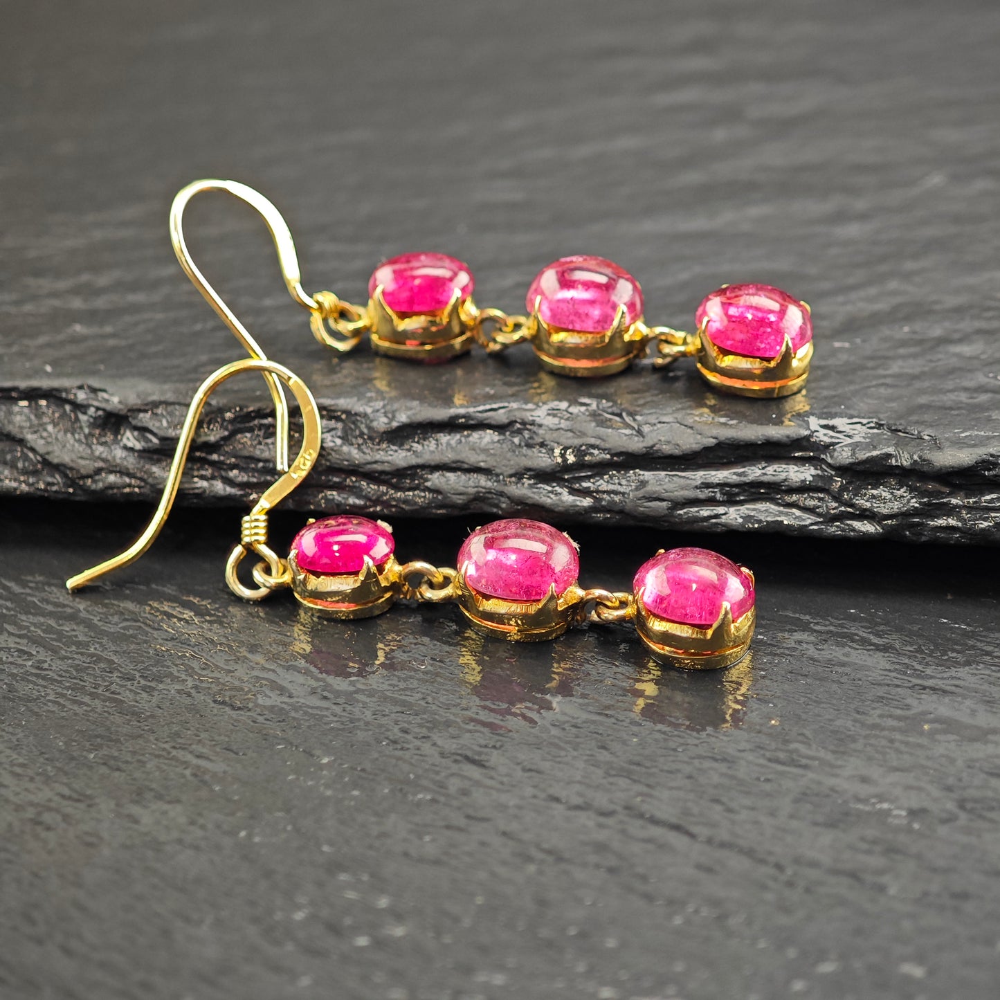 Vintage Rubellite Tourmaline Gold Plated Sterling Silver Hook Dangle Earrings ER3069