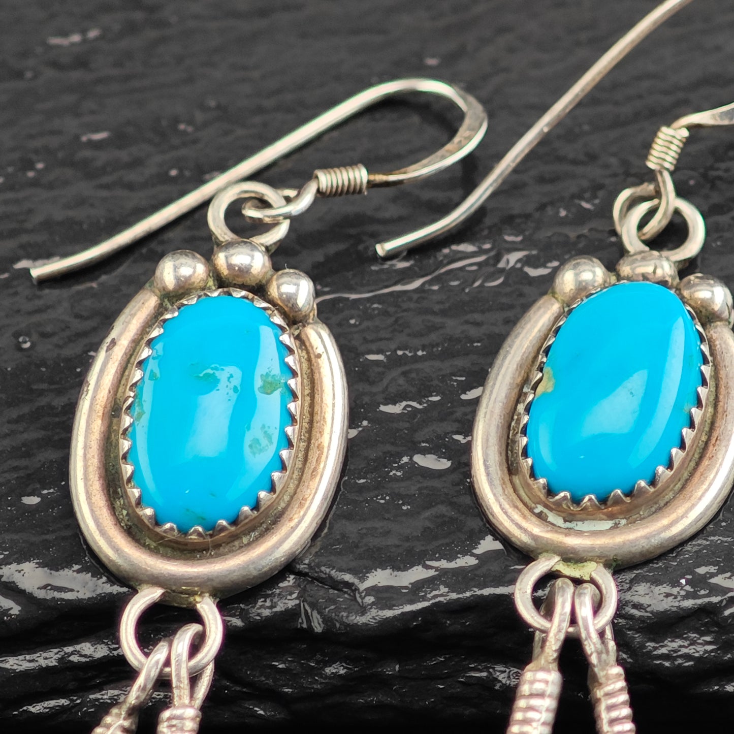 Vintage Native American Turquoise Feather Sterling Silver Hook Dangle Earrings ER3071