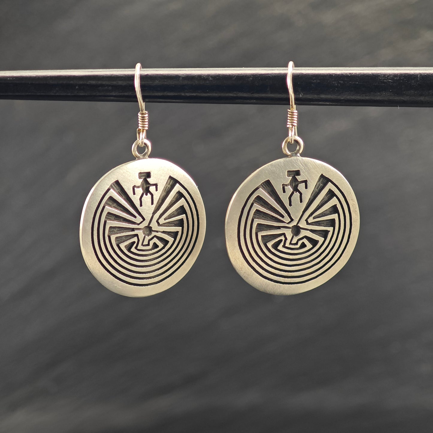 Vintage Hopi Overlay Sterling Silver Hook Dangle Earrings ER3072