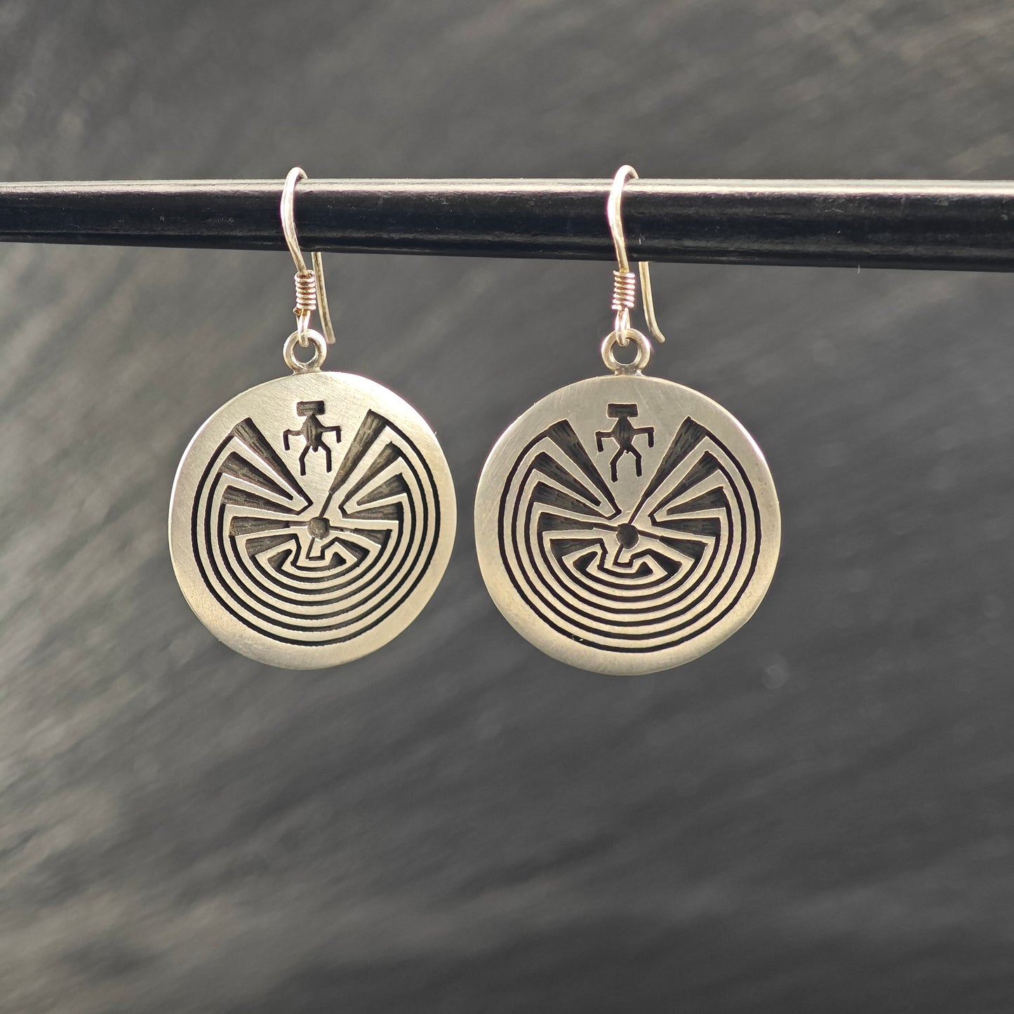Vintage Hopi Overlay Sterling Silver Hook Dangle Earrings ER3072