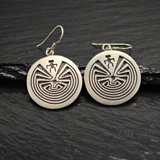 Vintage Hopi Overlay Sterling Silver Hook Dangle Earrings ER3072