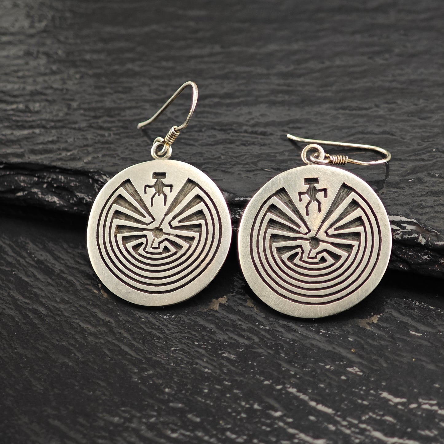 Vintage Hopi Overlay Sterling Silver Hook Dangle Earrings ER3072