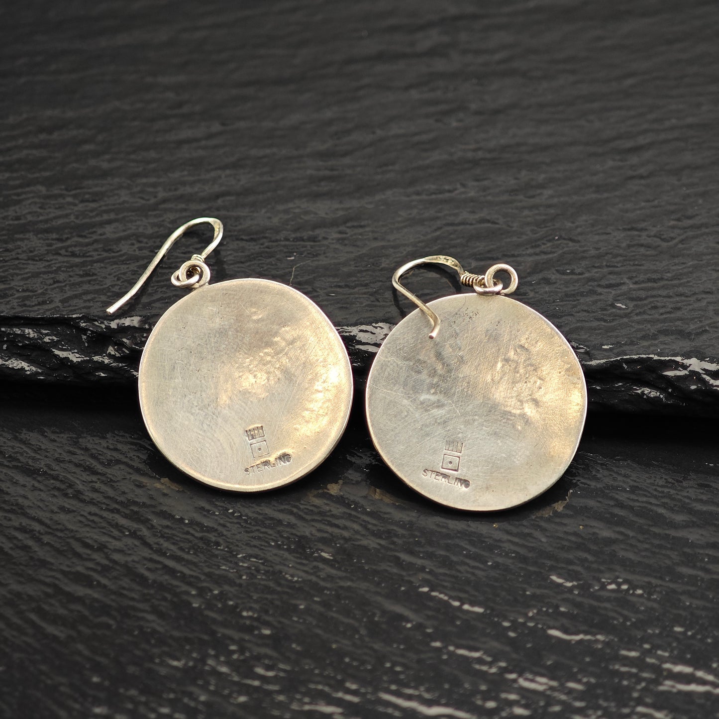 Vintage Hopi Overlay Sterling Silver Hook Dangle Earrings ER3072