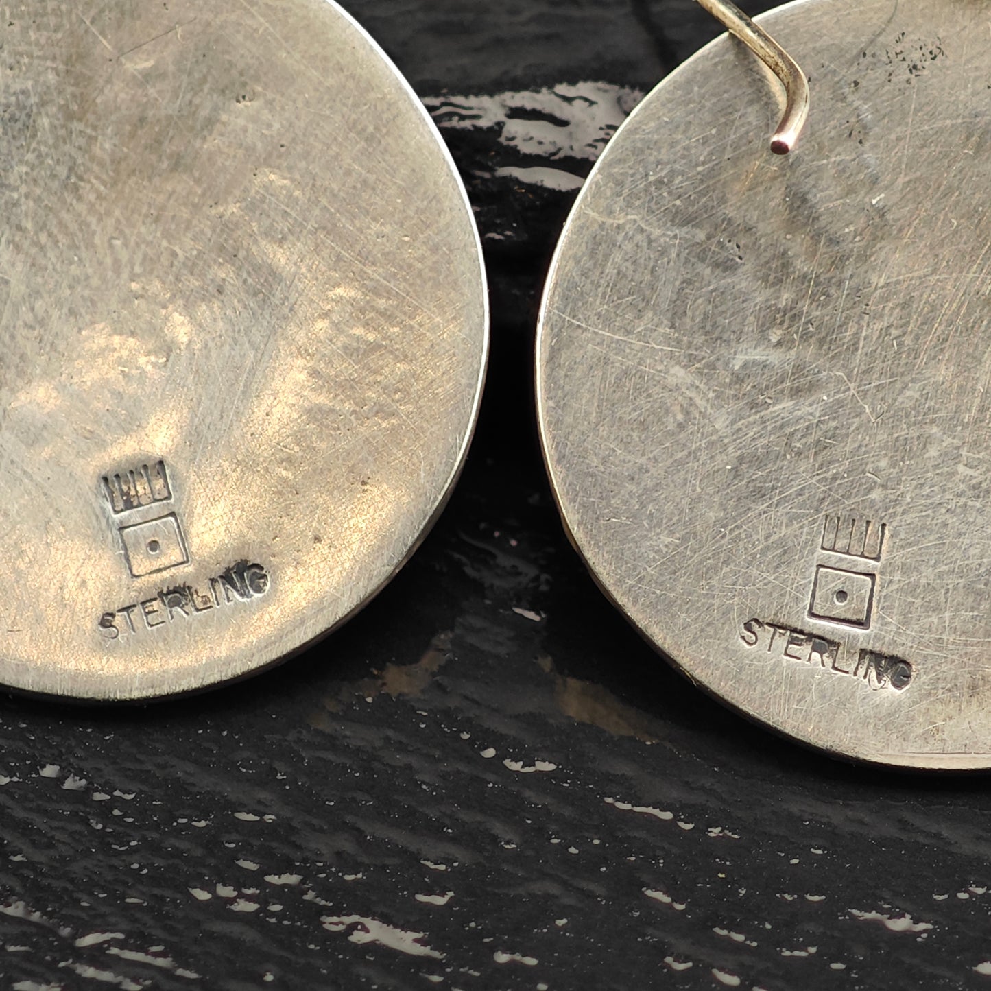 Vintage Hopi Overlay Sterling Silver Hook Dangle Earrings ER3072