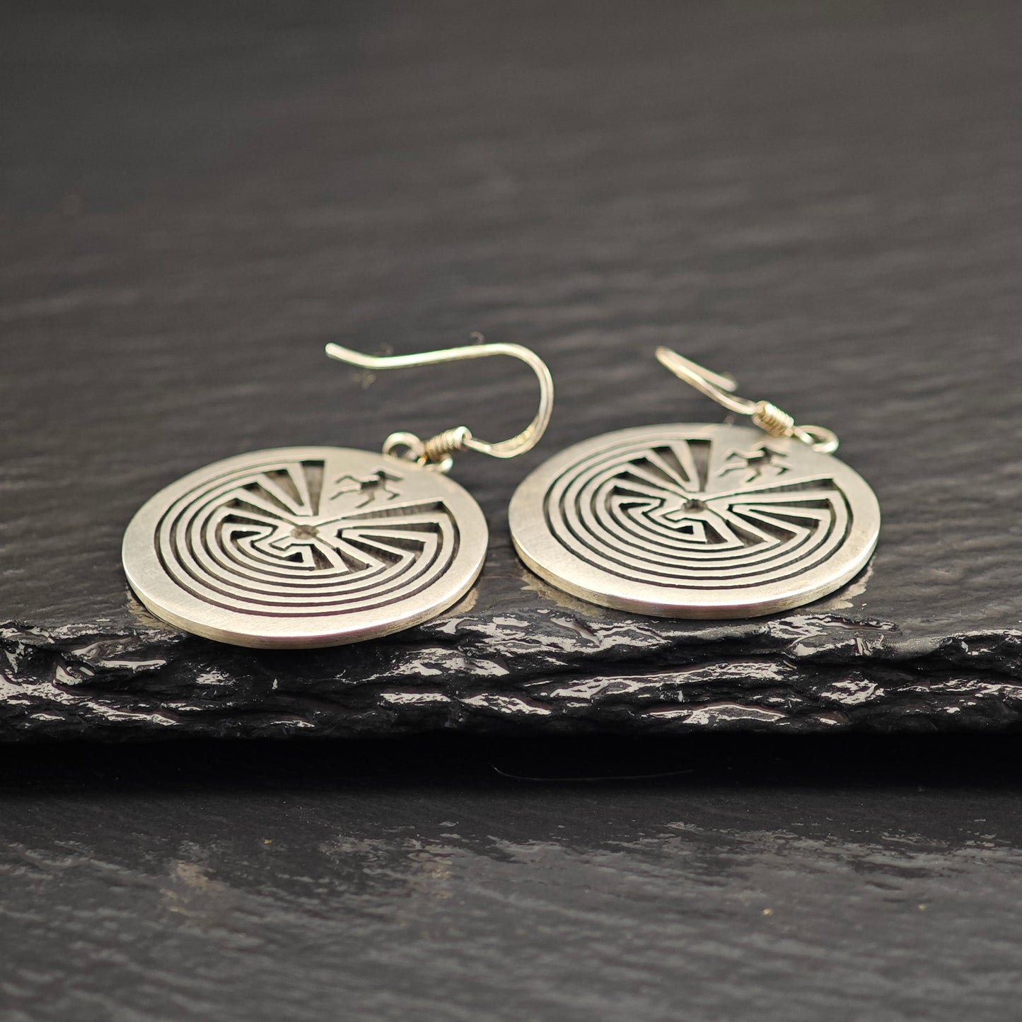 Vintage Hopi Overlay Sterling Silver Hook Dangle Earrings ER3072
