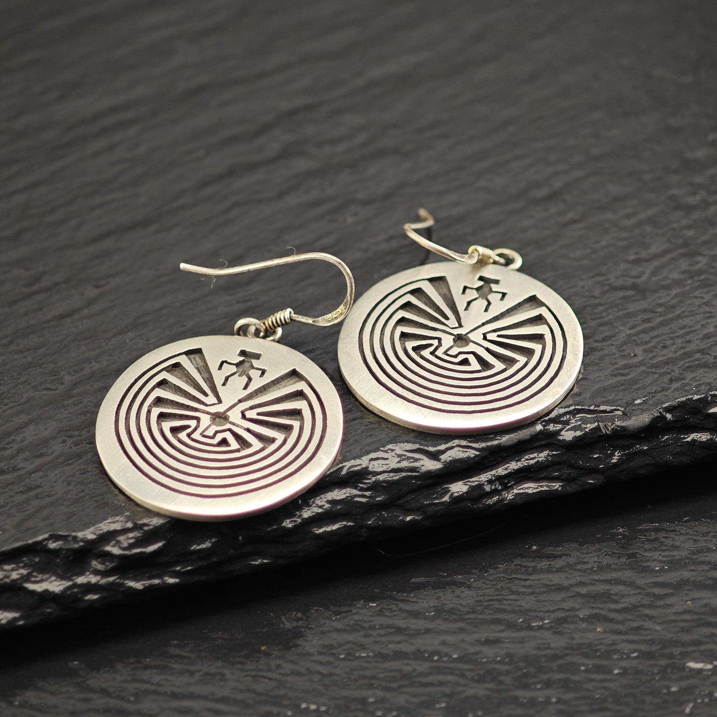 Vintage Hopi Overlay Sterling Silver Hook Dangle Earrings ER3072