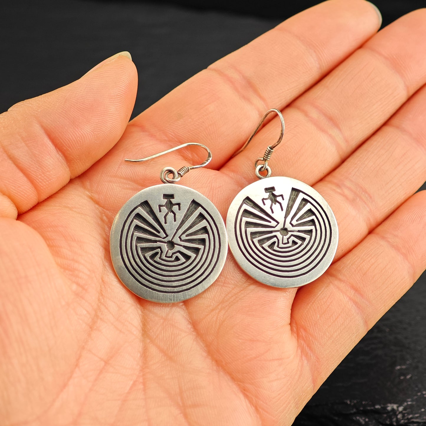 Vintage Hopi Overlay Sterling Silver Hook Dangle Earrings ER3072