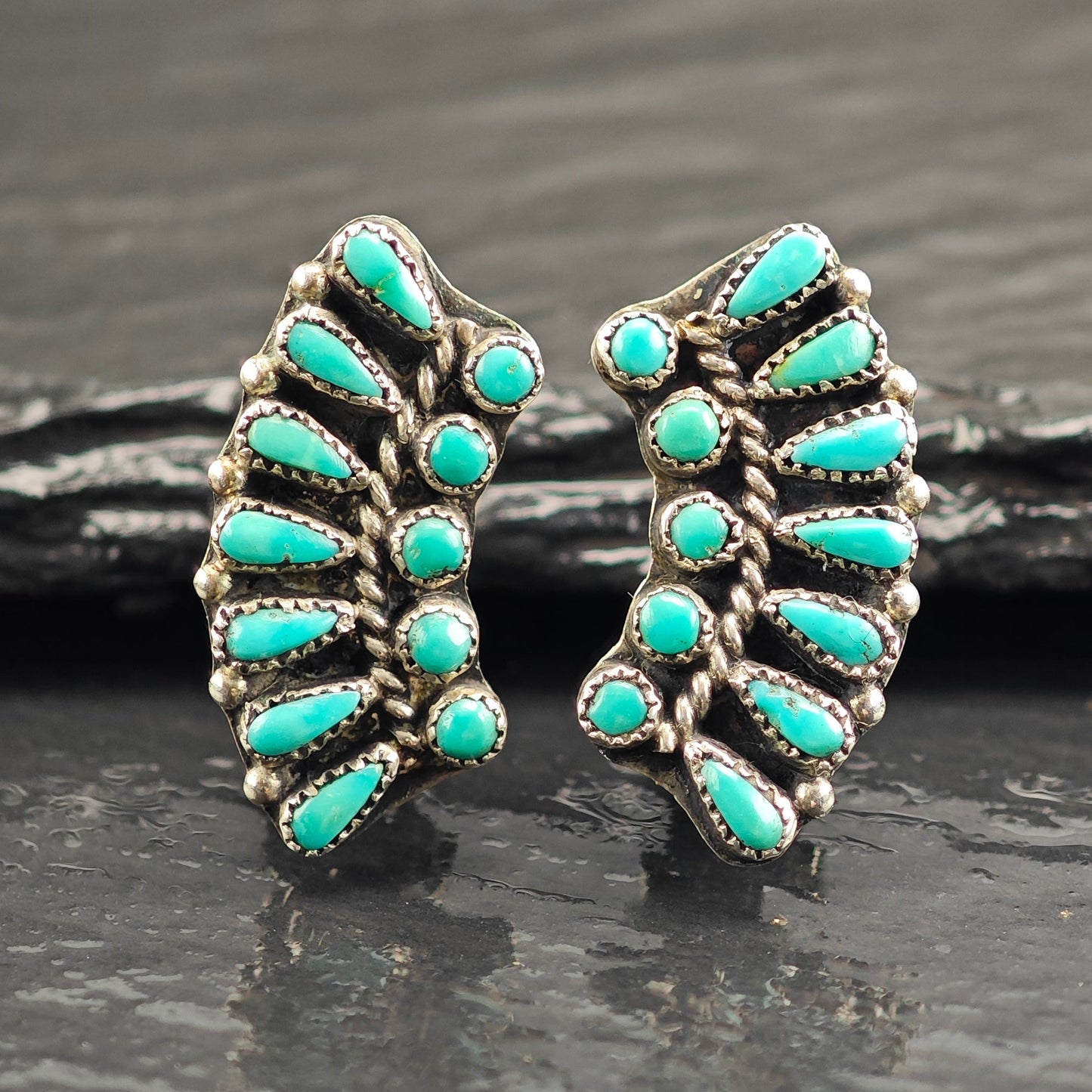 Vintage Zuni Petit Point Sterling Silver Clip-On Earrings ER3075