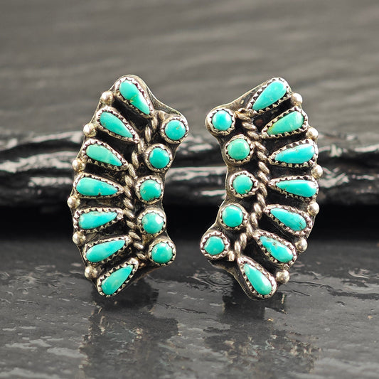 Vintage Zuni Petit Point Sterling Silver Clip-On Earrings ER3075