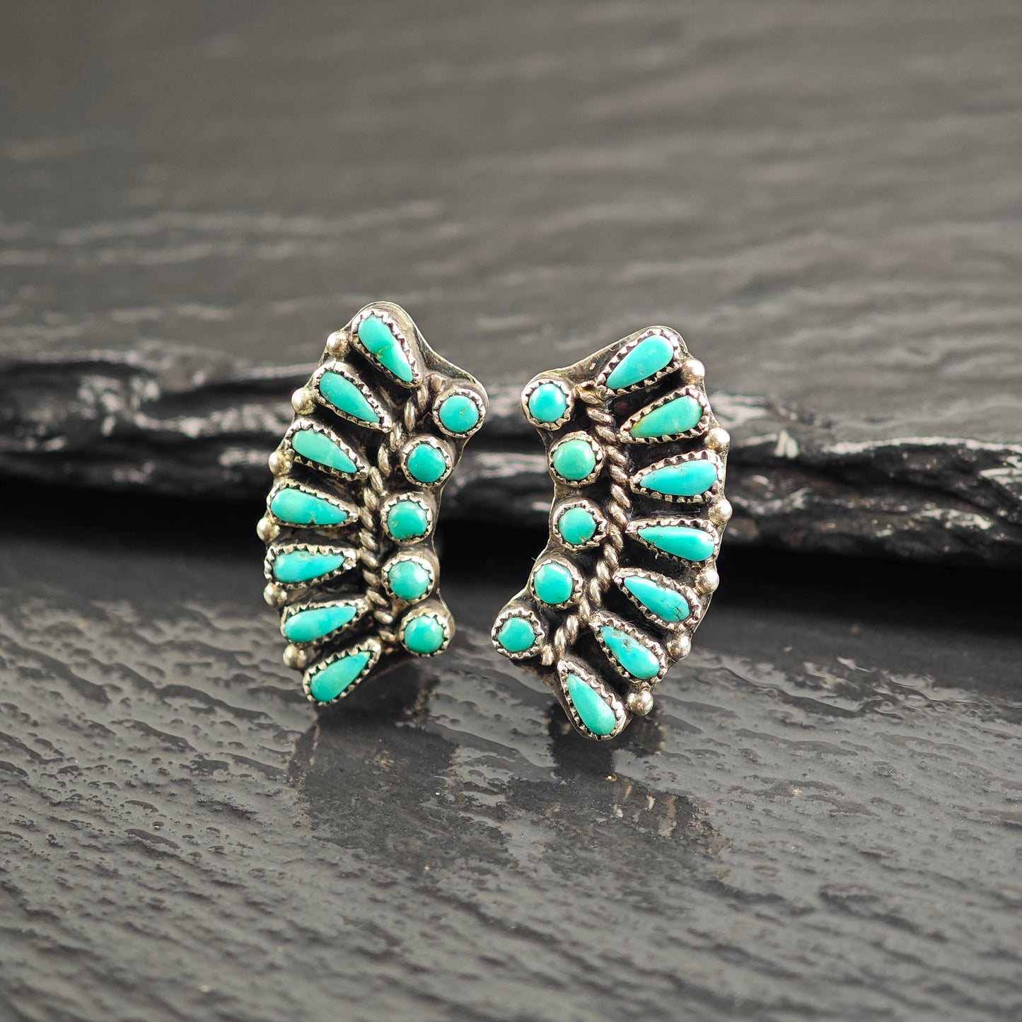 Vintage Zuni Petit Point Sterling Silver Clip-On Earrings ER3075