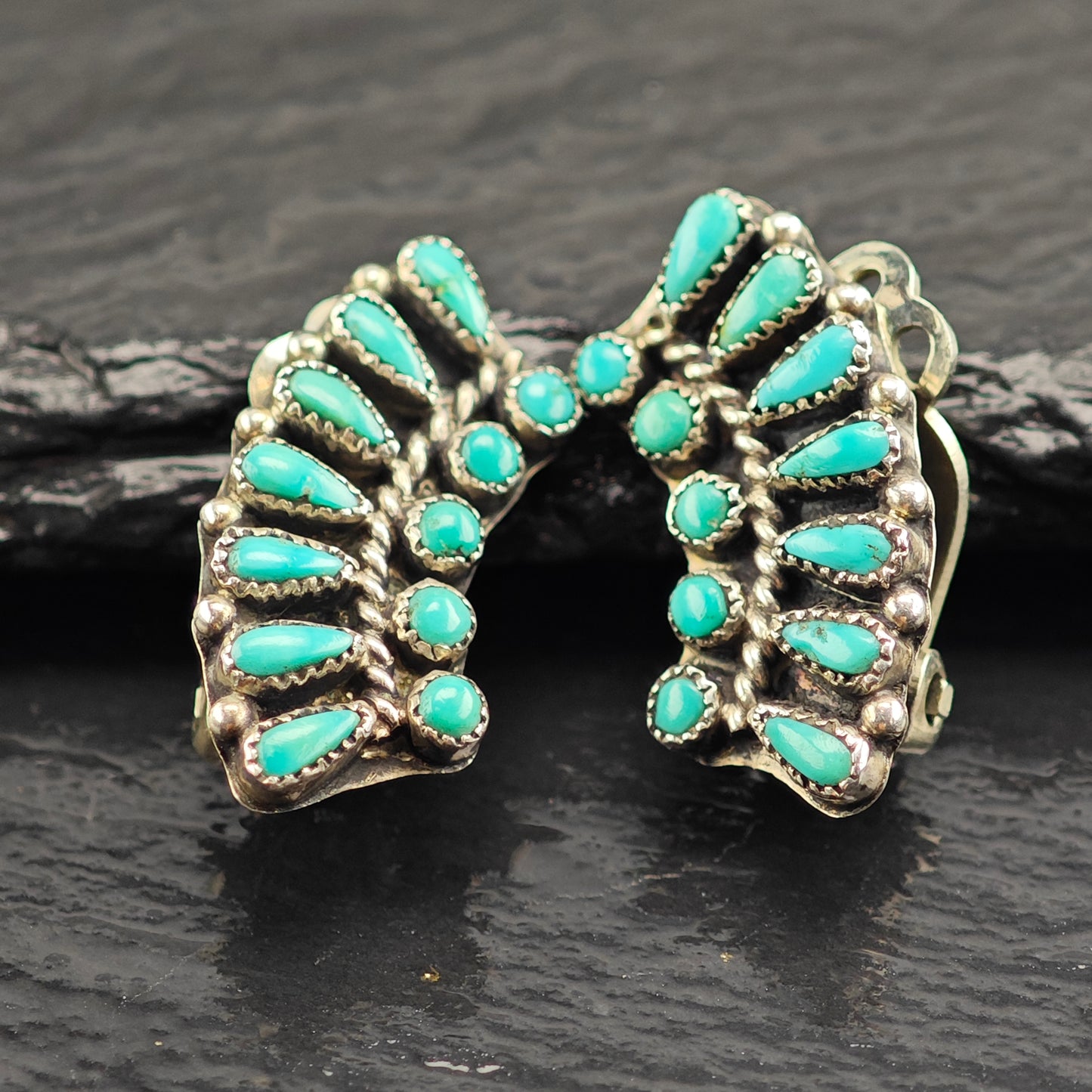 Vintage Zuni Petit Point Sterling Silver Clip-On Earrings ER3075