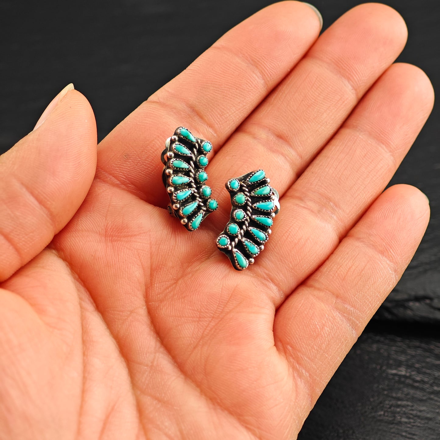 Vintage Zuni Petit Point Sterling Silver Clip-On Earrings ER3075