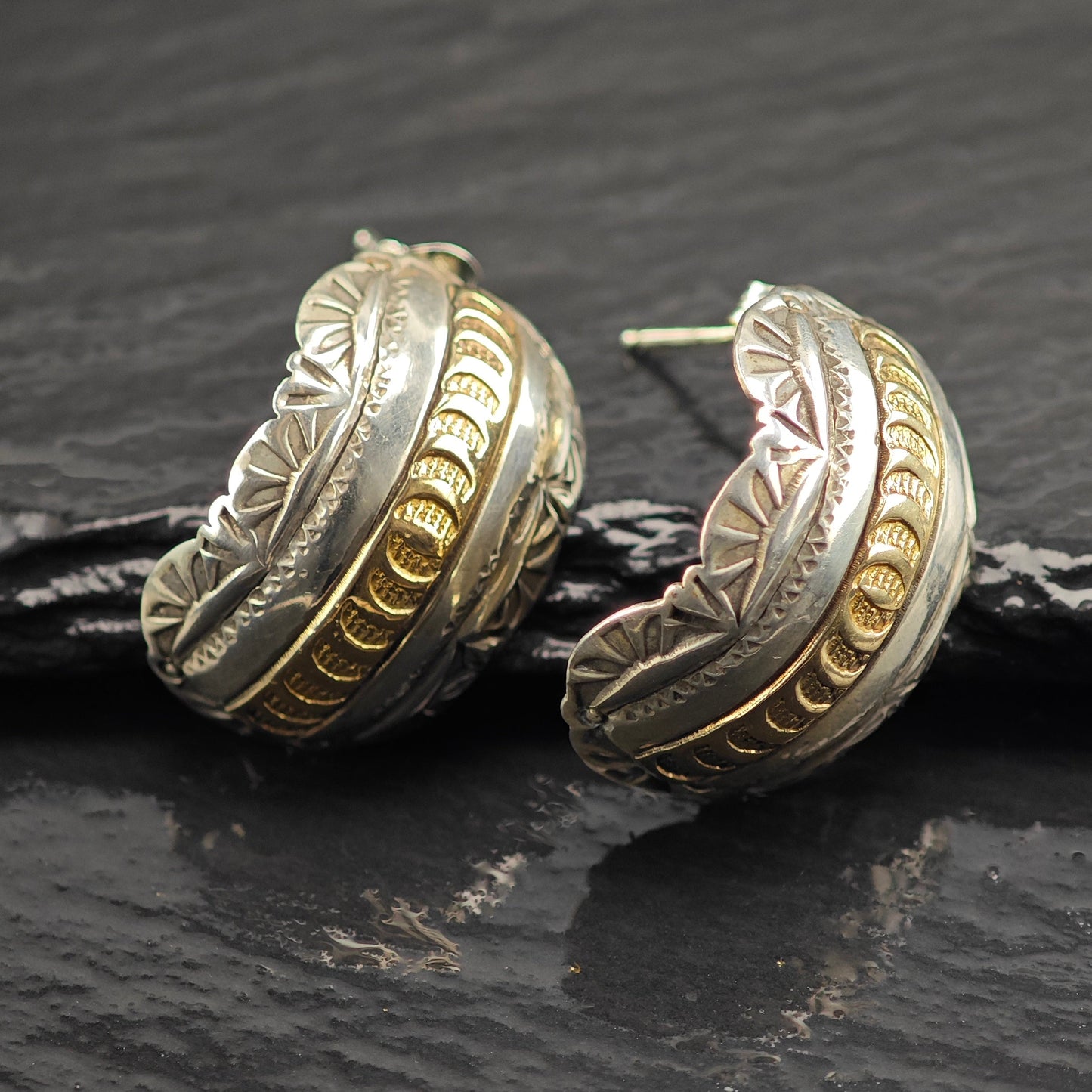 Vintage Navajo 14k Gold Accent Sterling Silver Stud Earrings ER3076