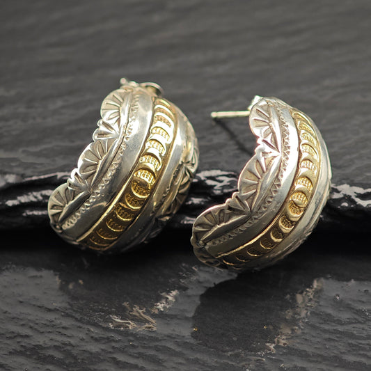 Vintage Navajo 14k Gold Accent Sterling Silver Stud Earrings ER3076