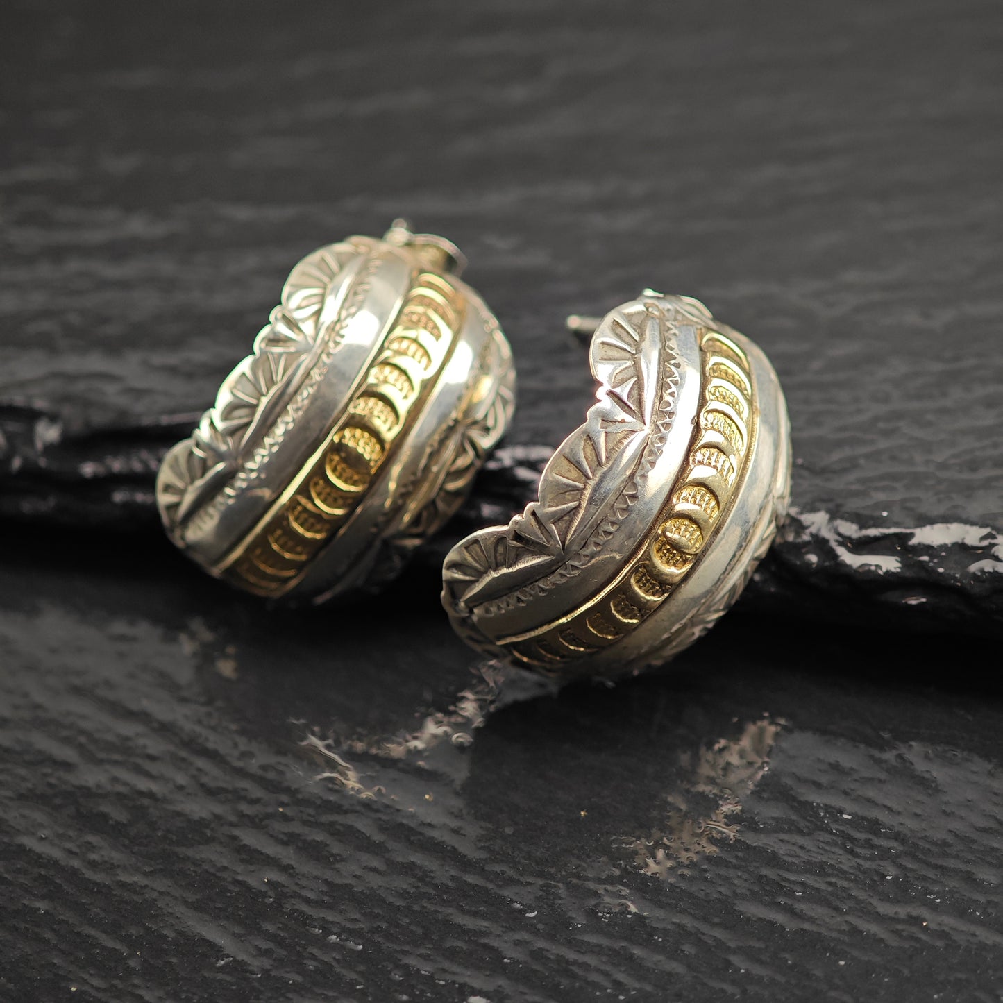 Vintage Navajo 14k Gold Accent Sterling Silver Stud Earrings ER3076