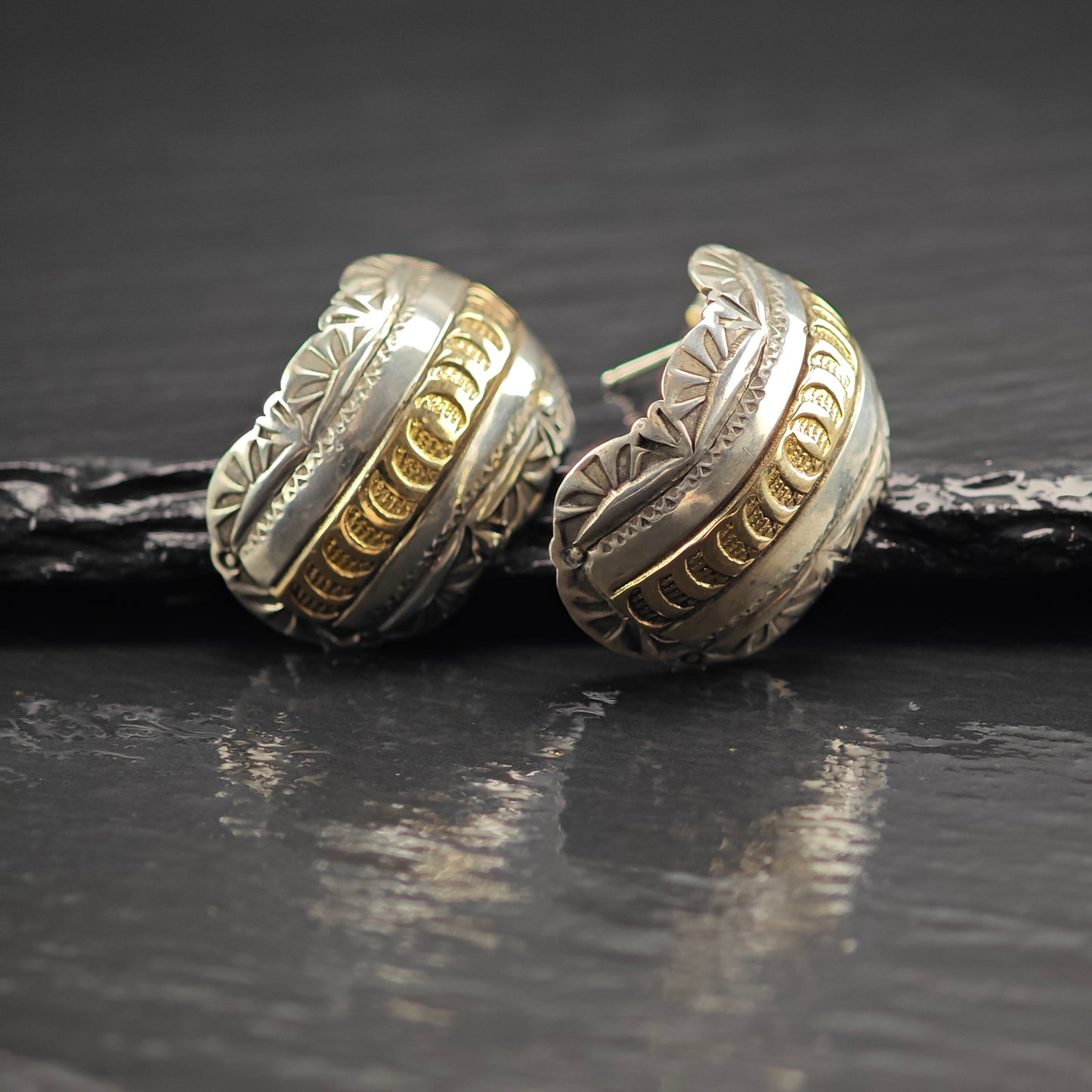 Vintage Navajo 14k Gold Accent Sterling Silver Stud Earrings ER3076