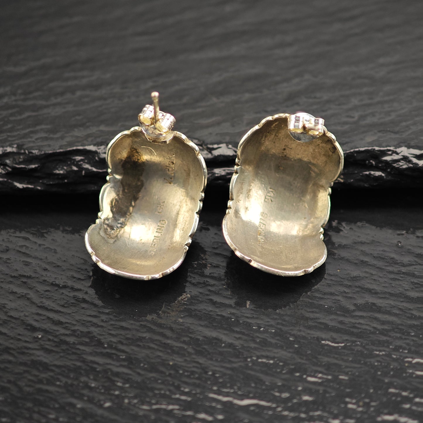 Vintage Navajo 14k Gold Accent Sterling Silver Stud Earrings ER3076