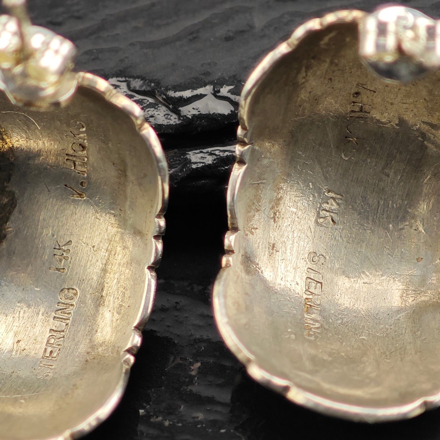 Vintage Navajo 14k Gold Accent Sterling Silver Stud Earrings ER3076