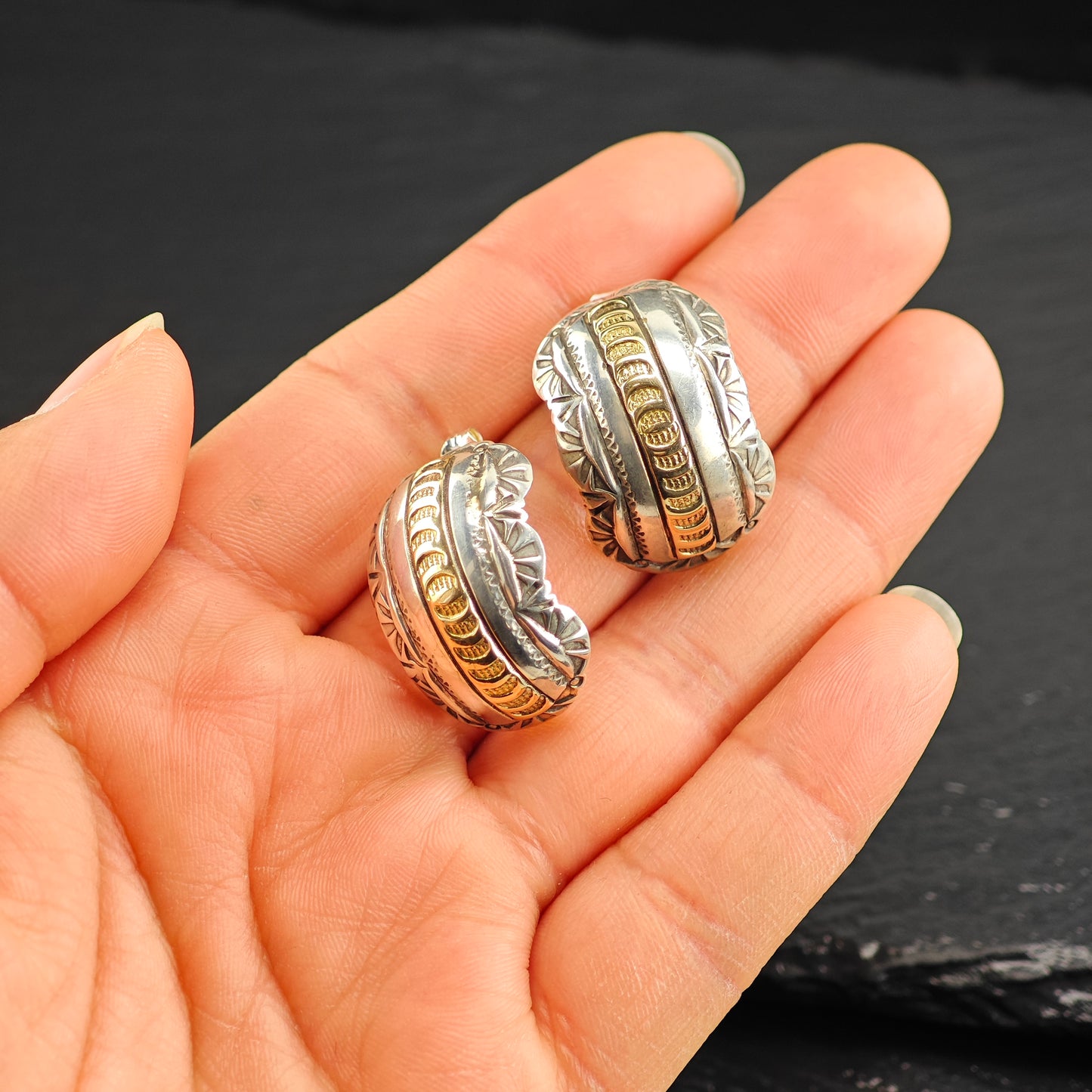 Vintage Navajo 14k Gold Accent Sterling Silver Stud Earrings ER3076