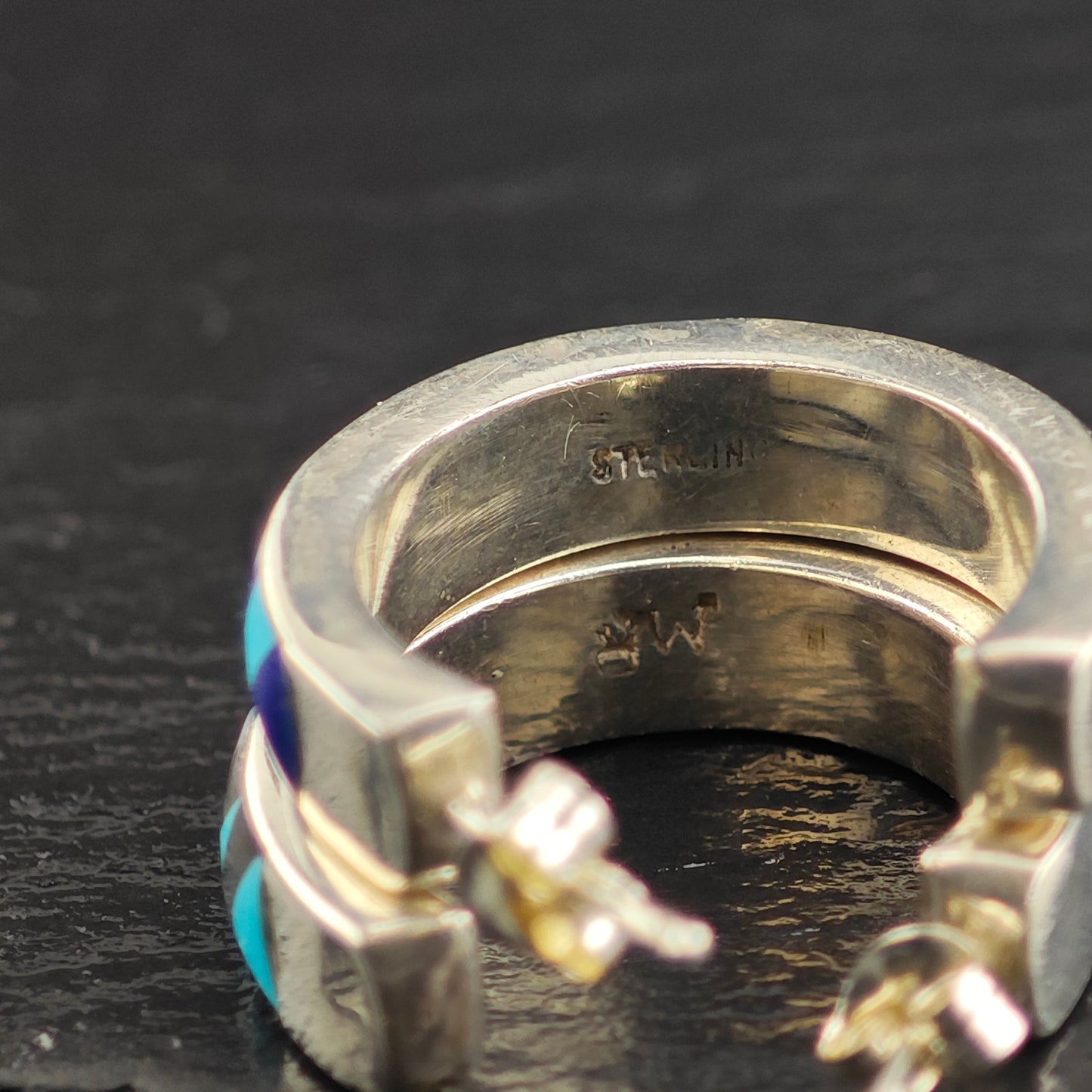 Vintage Sw Inlay Sterling Silver Stud/Hoop Earrings ER3077