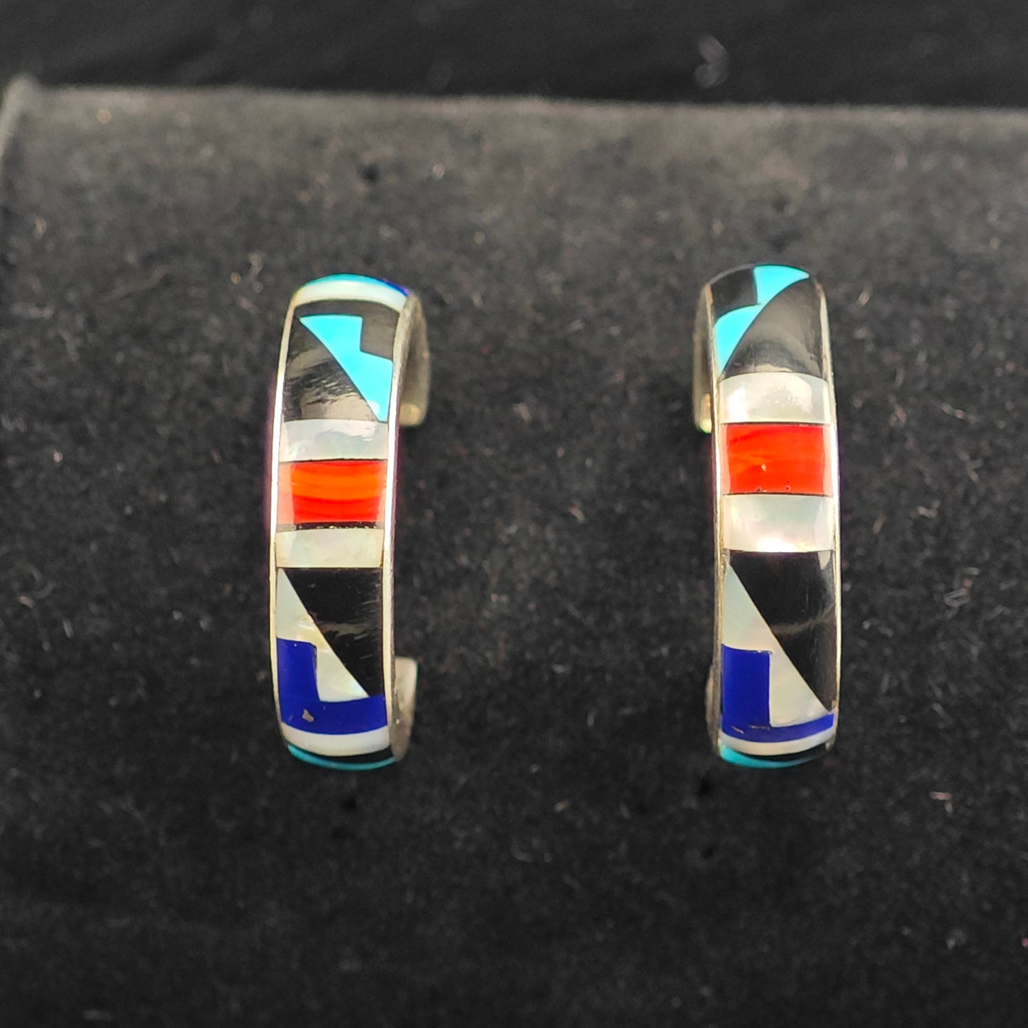 Vintage Sw Inlay Sterling Silver Stud/Hoop Earrings ER3077