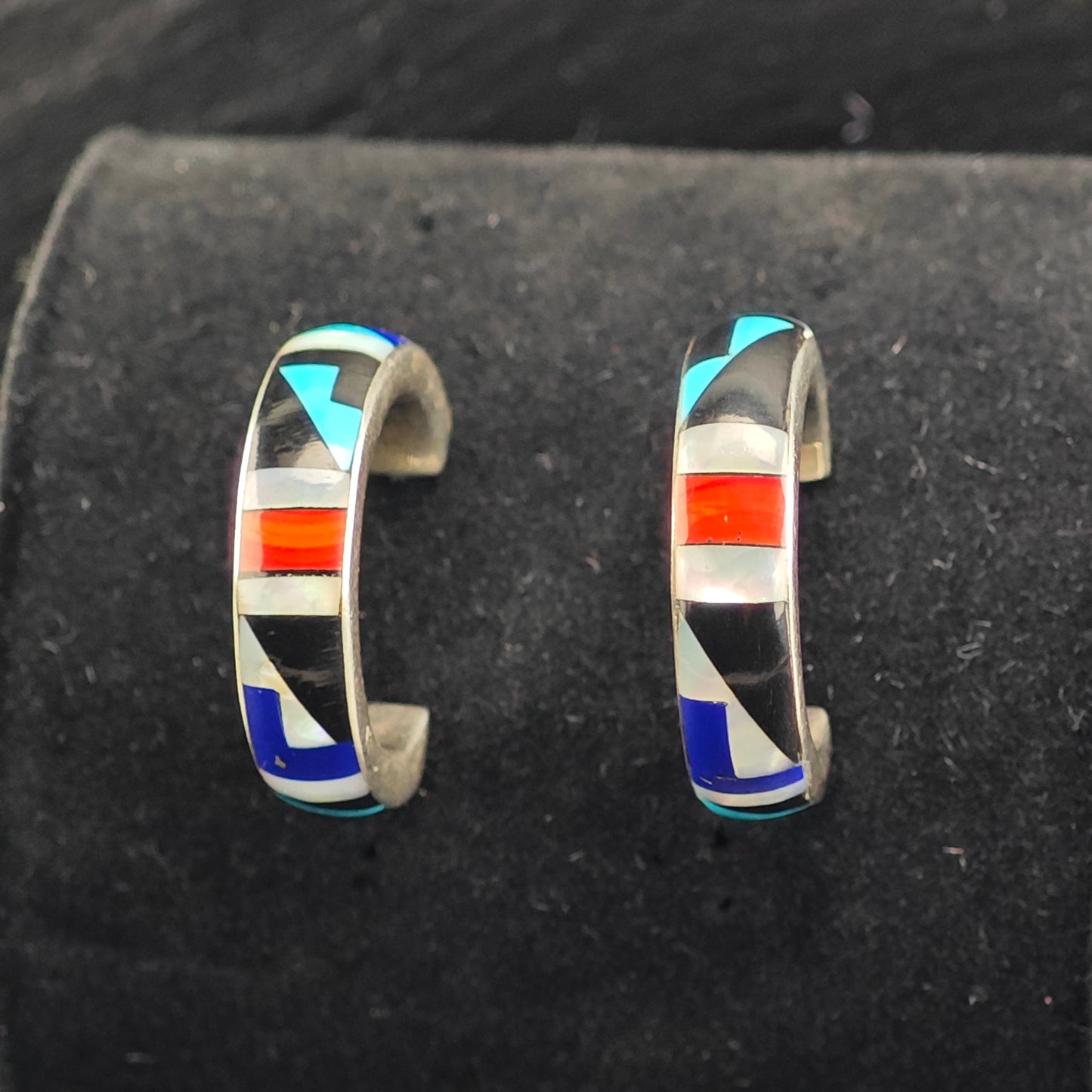 Vintage Sw Inlay Sterling Silver Stud/Hoop Earrings ER3077