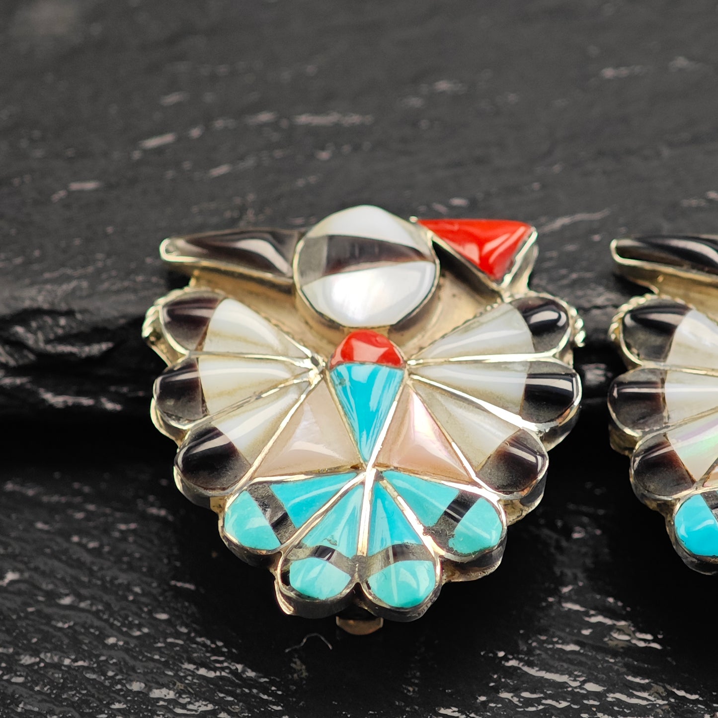 Vintage Zuni Thunderbird Inlay Sterling Silver Clip On Earrings ER3079