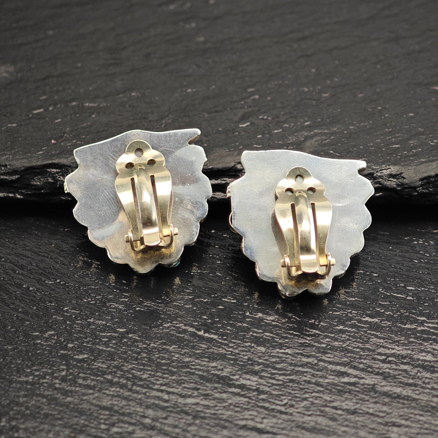 Vintage Zuni Thunderbird Inlay Sterling Silver Clip On Earrings ER3079