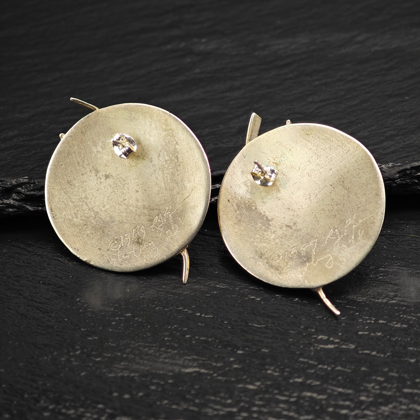 Vintage Artist Made 22k Gold Wash Sterling Silver Pos Earrings ER3080