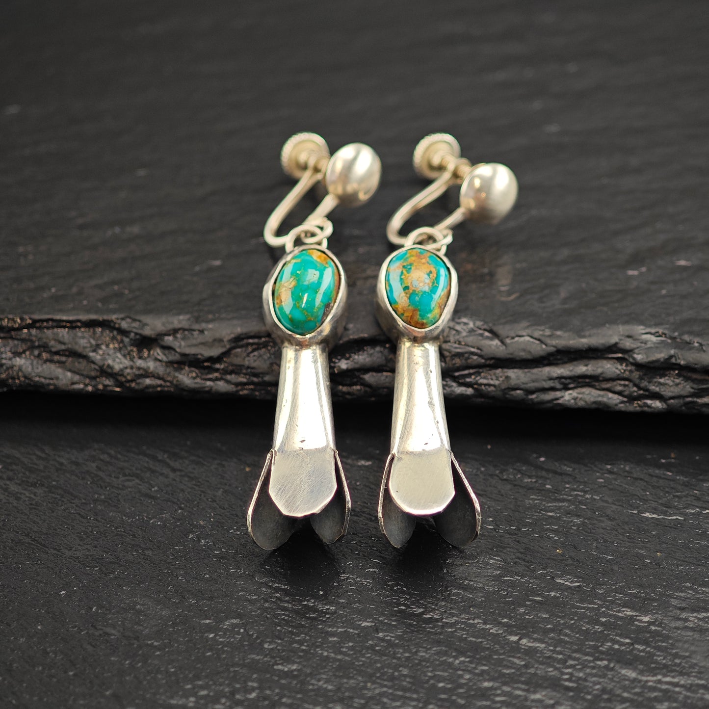 Choice of Native American Squash Blossom Turquoise Sterling Silver Earrings