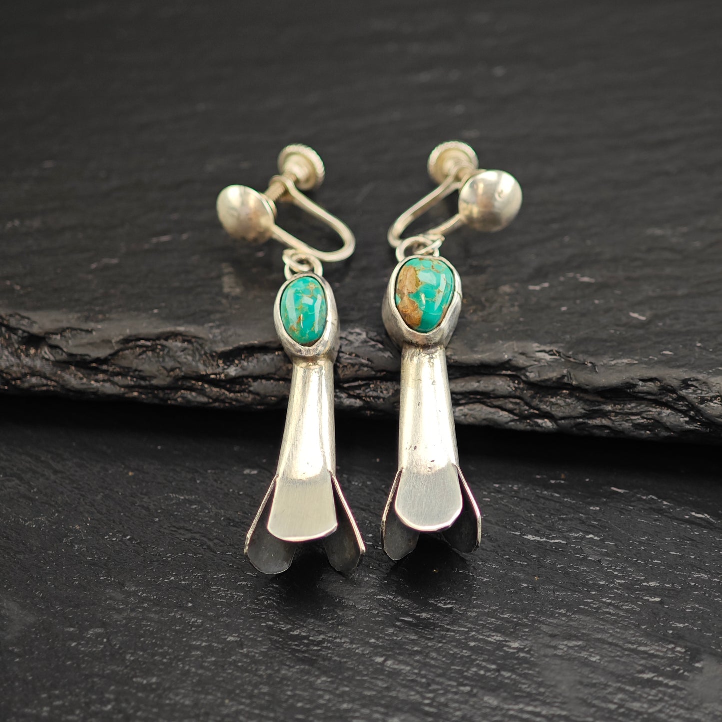 Choice of Native American Squash Blossom Turquoise Sterling Silver Earrings