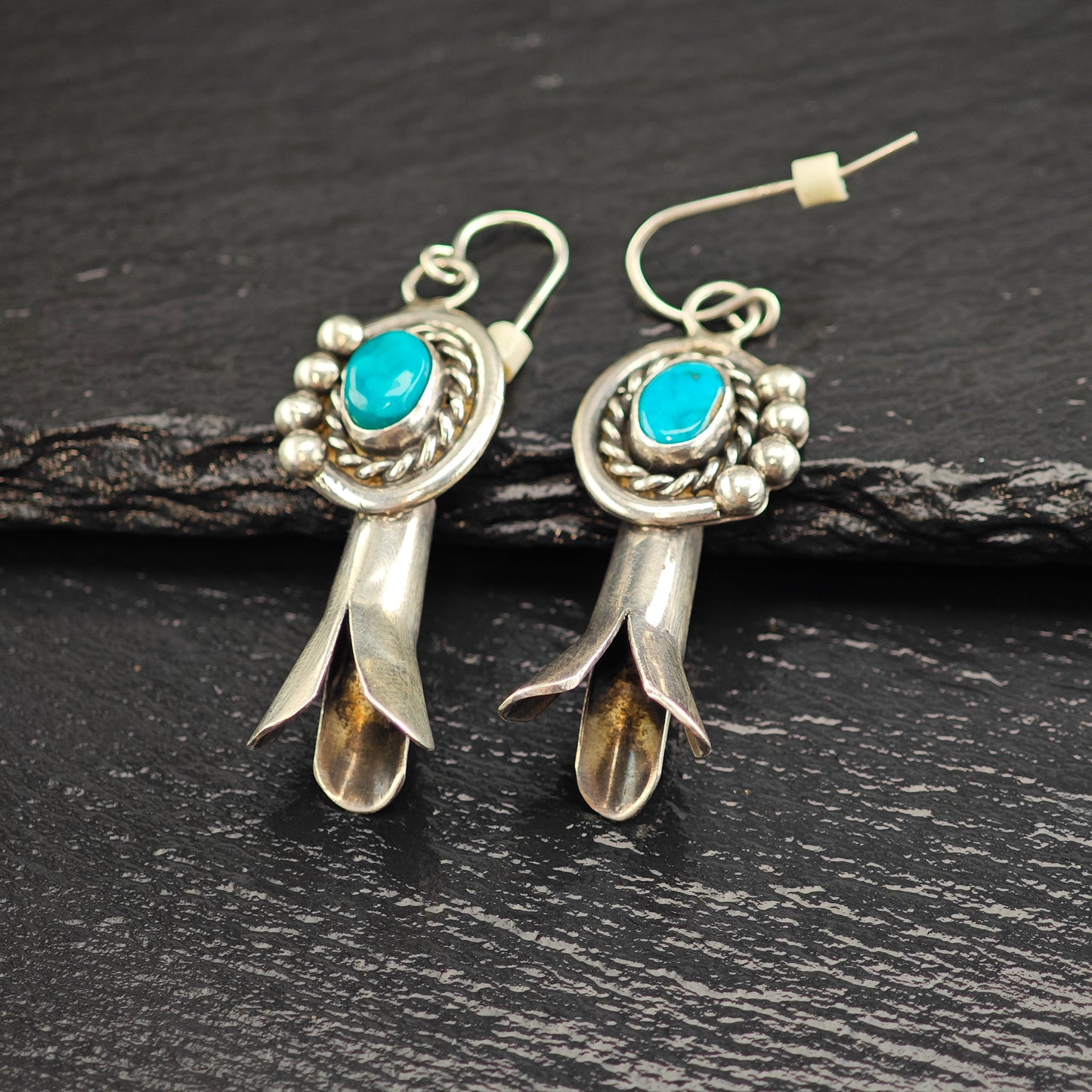 Choice of Native American Squash Blossom Turquoise Sterling Silver Earrings